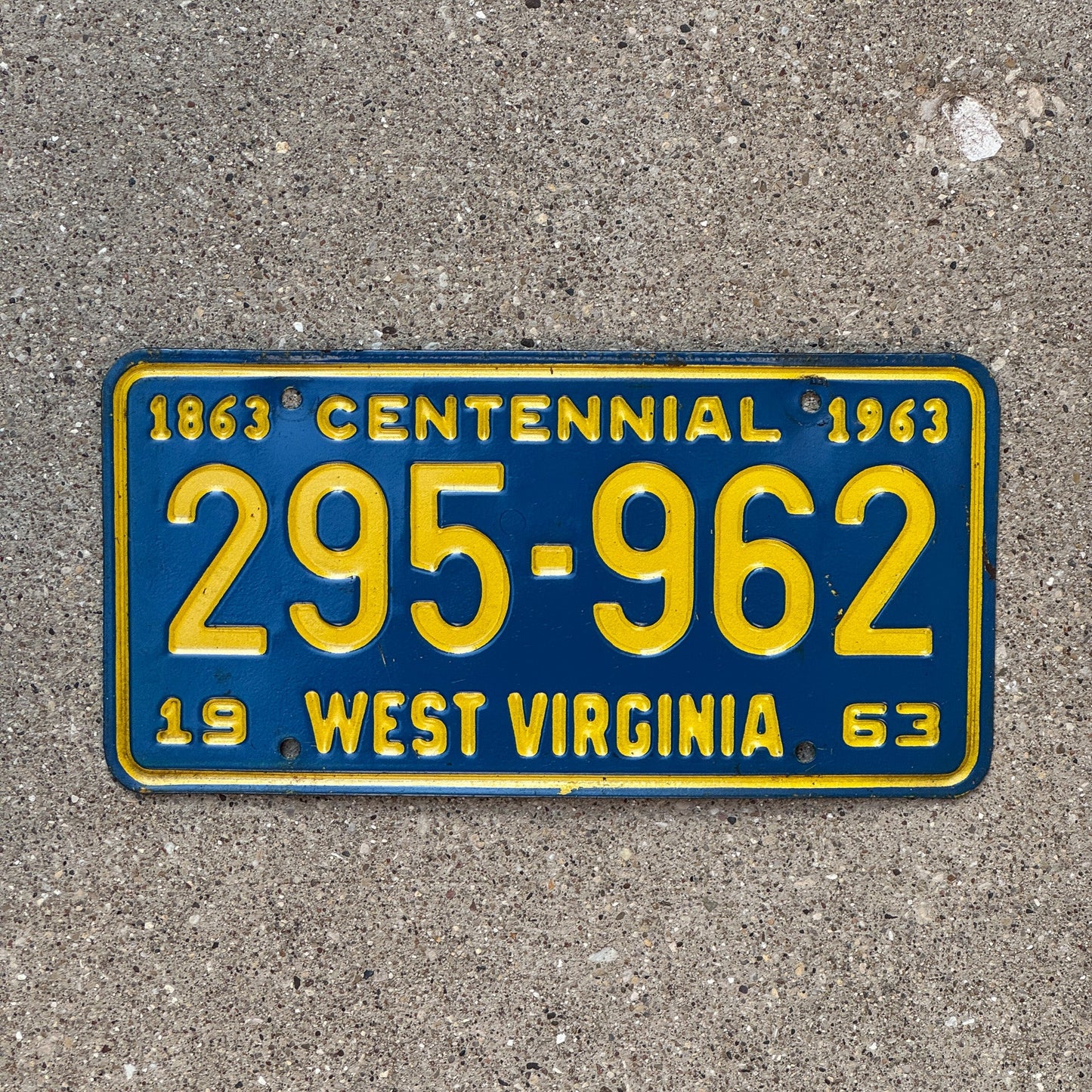 Photo of a 1963 West Virginia License Plate Auto Tag Garage Decor Vintage Centennial 295 962