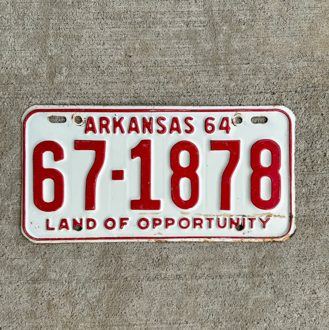 Photo of a 1964 Arkansas License Plate Auto Tag Garage Decor Vintage 67 1878 with original patina