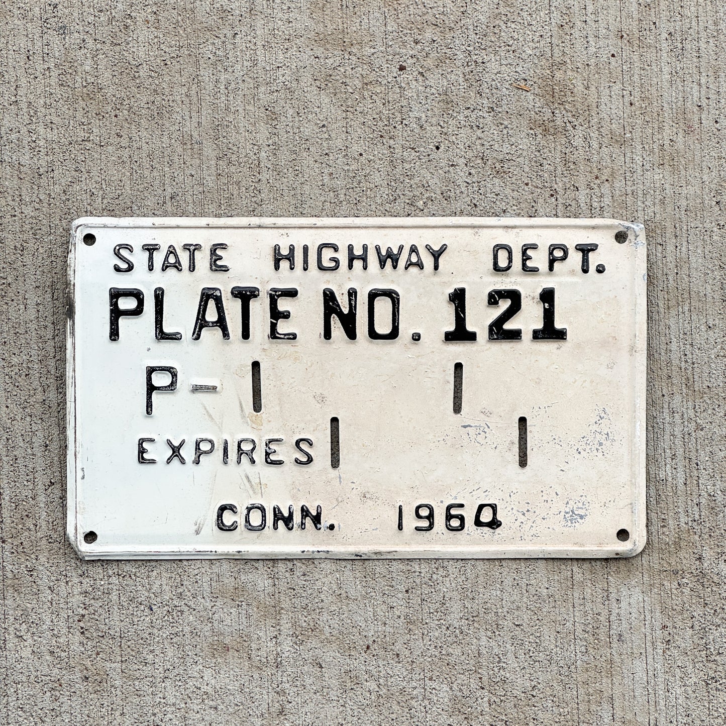 Photo of a 1964 Connecticut Heavy Duty Permit License Plate Auto Tag Garage Decor Vintage Highway Department 121 with original patina
