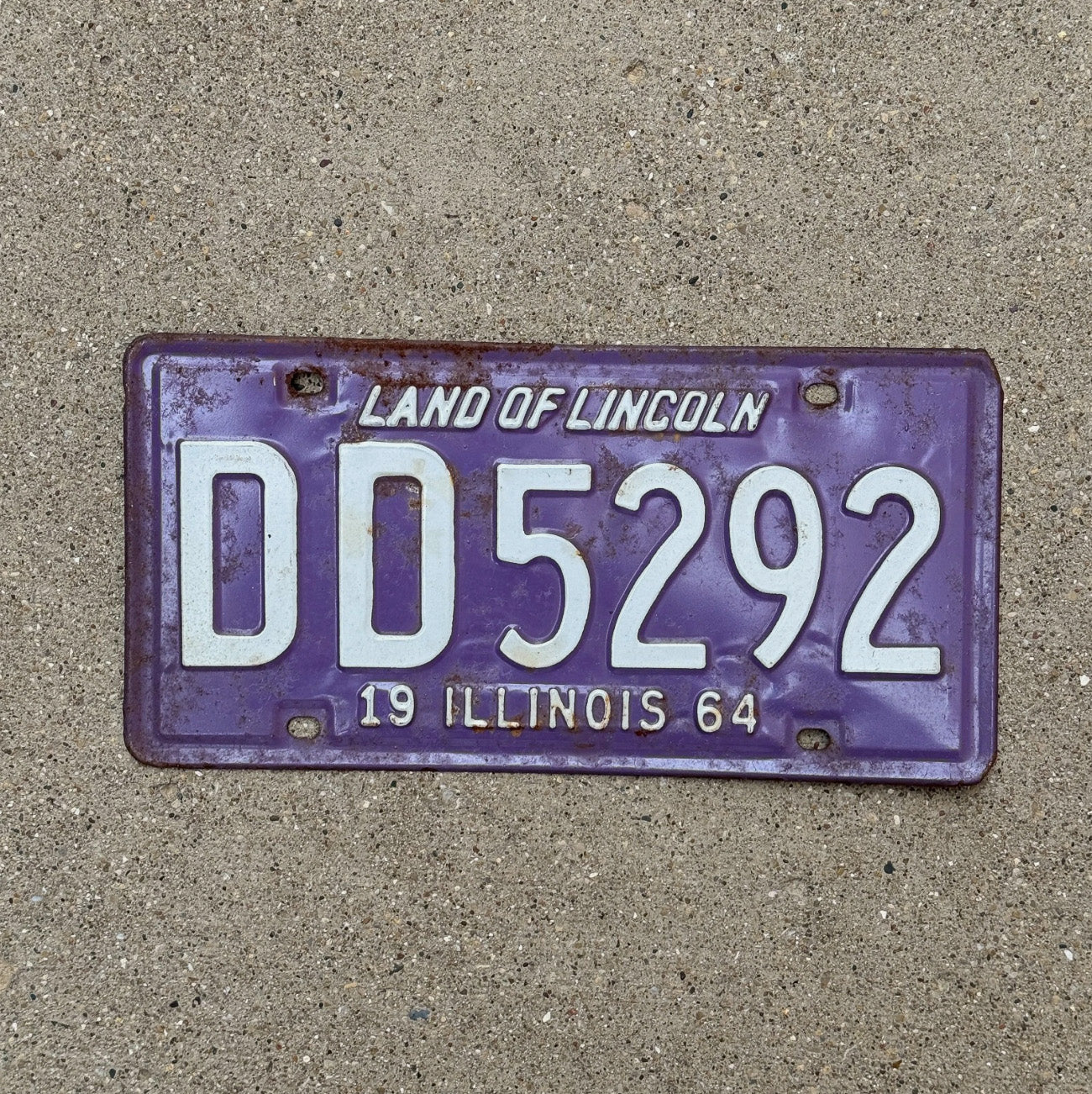 Photo of a 1964 Illinois License Plate Auto Tag Garage Decor Vintage Purple DD 5292