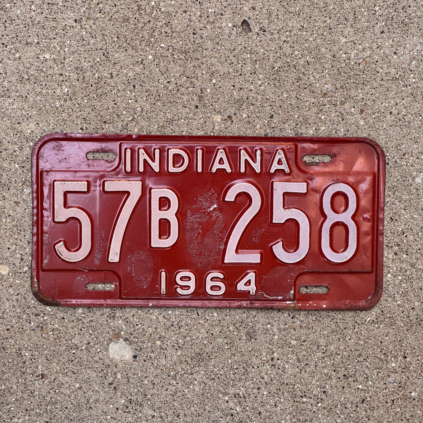 Photo of a 1964 Indiana License Plate Auto Tag Garage Decor Vintage 57 B 258