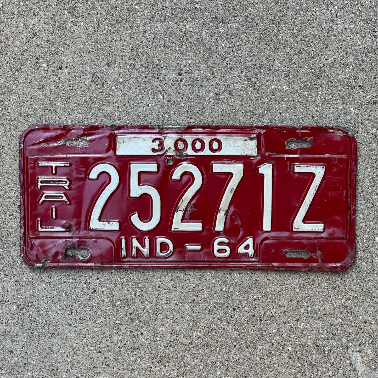 Photo of a 1964 Indiana Trailer License Plate Auto Tag Garage Decor Vintage 25271 Z