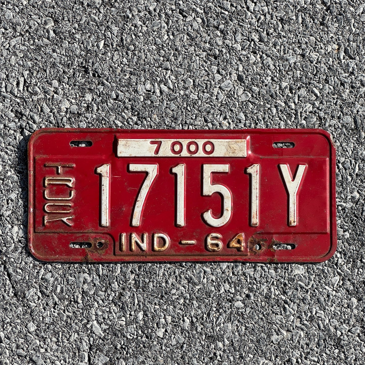 Photo of a 1964 Indiana Truck License Plate Auto Tag Garage Decor Vintage 17151Y