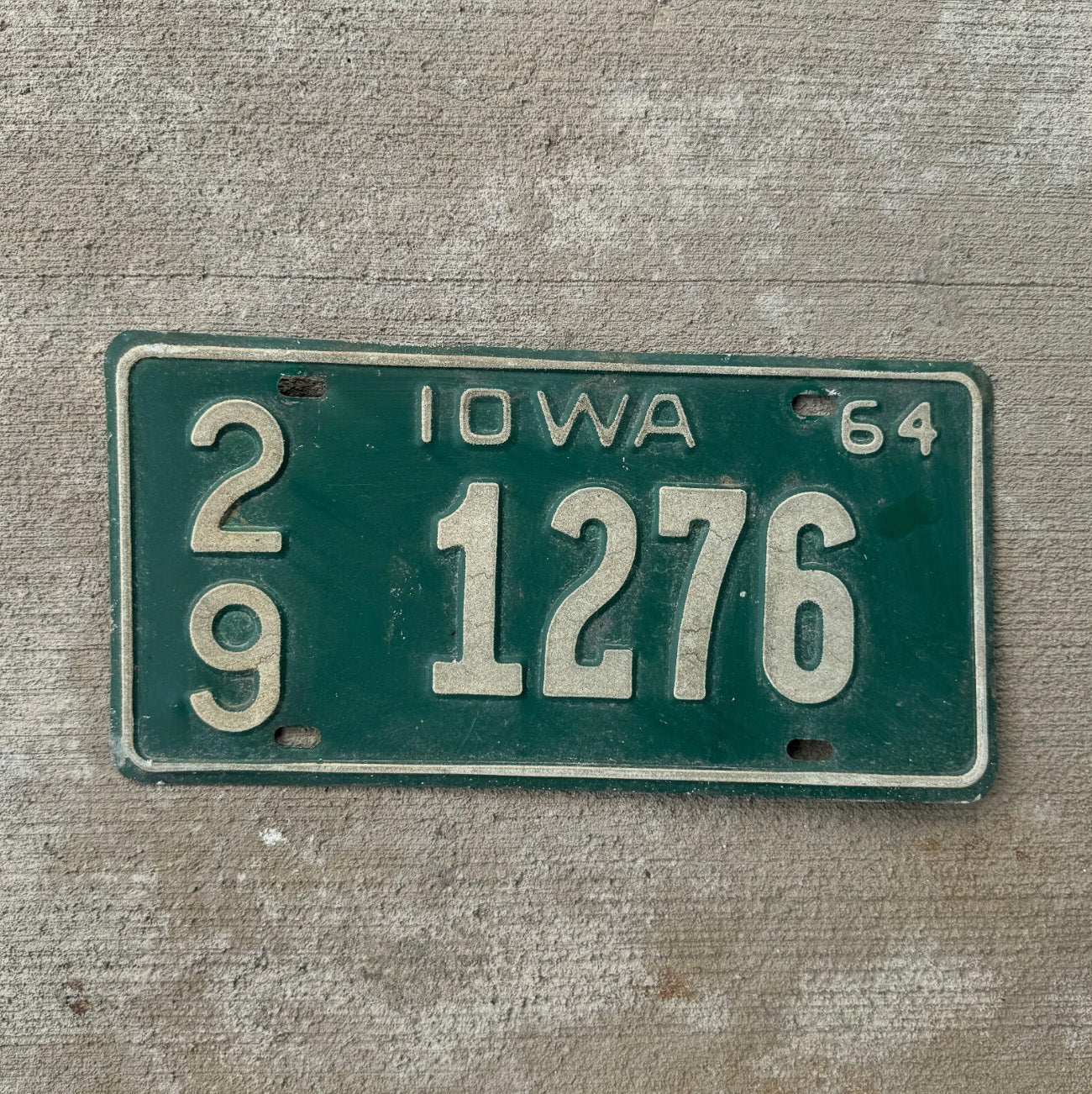 Photo of a 1964 Iowa License Plate Auto Tag Garage Decor Vintage Green 29 1276