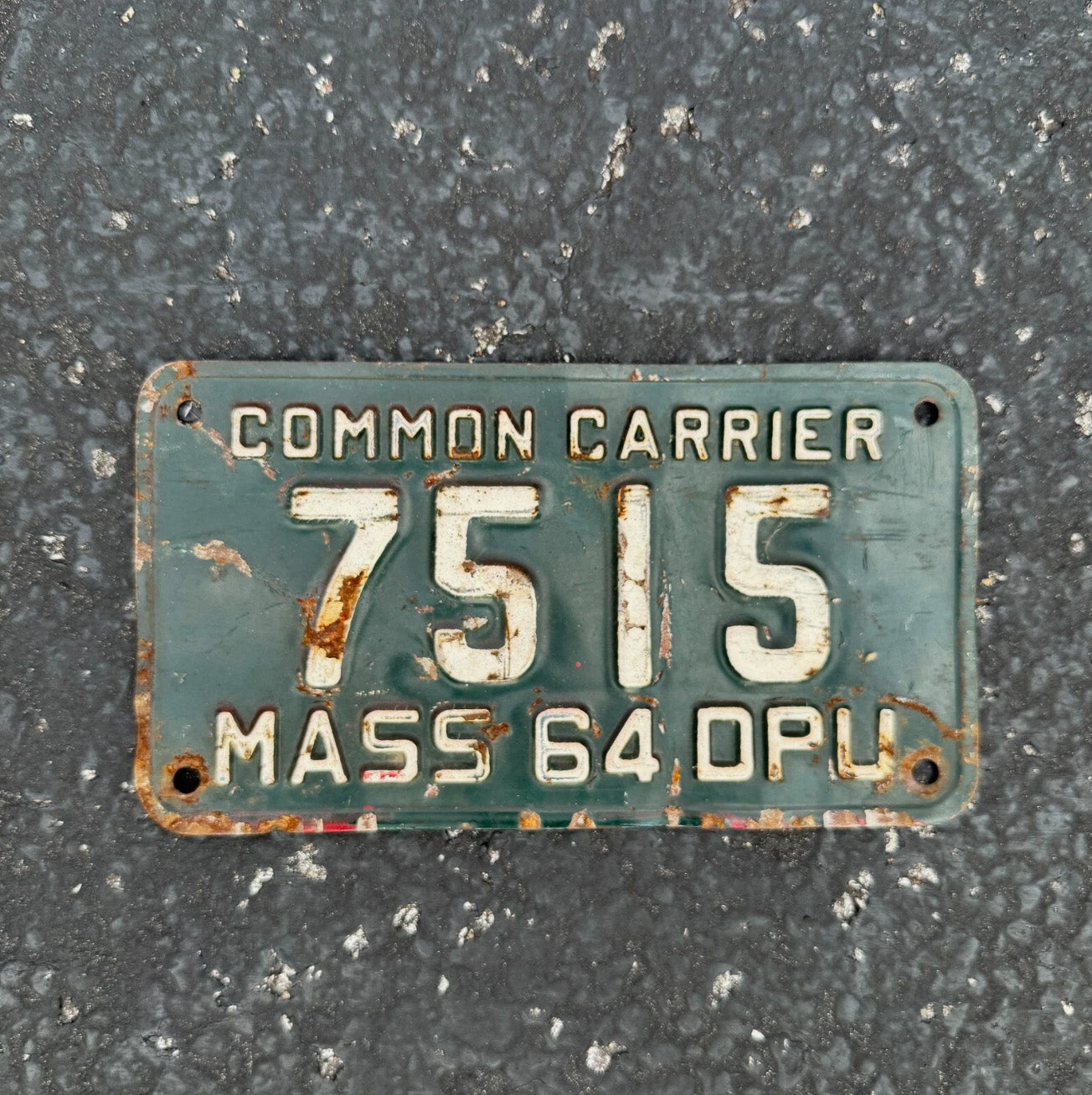 Photo of a 1964 Massachusetts License Plate Auto Tag Garage Decor Vintage Common Carrier DPU 7515