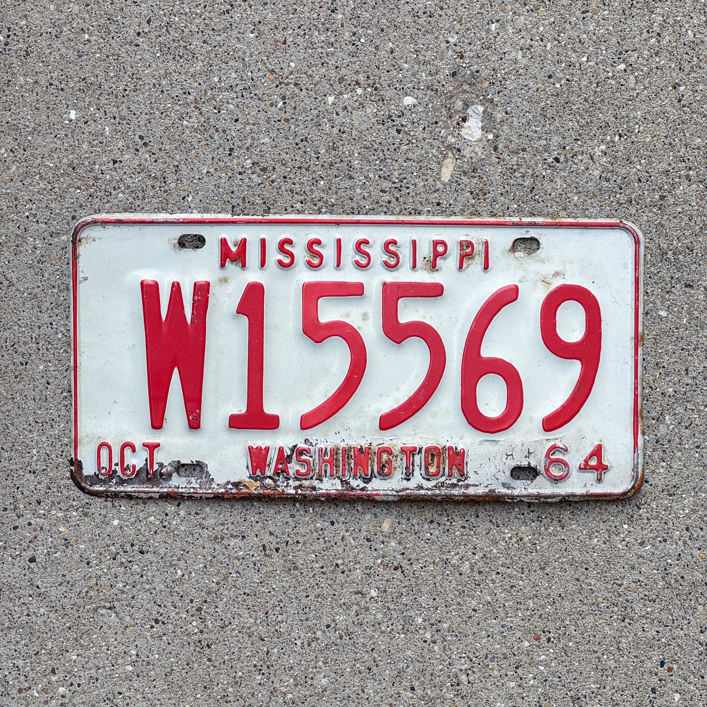 Photo of a 1964 Mississippi License Plate Auto Tag Garage Decor Vintage W15569 with original patina
