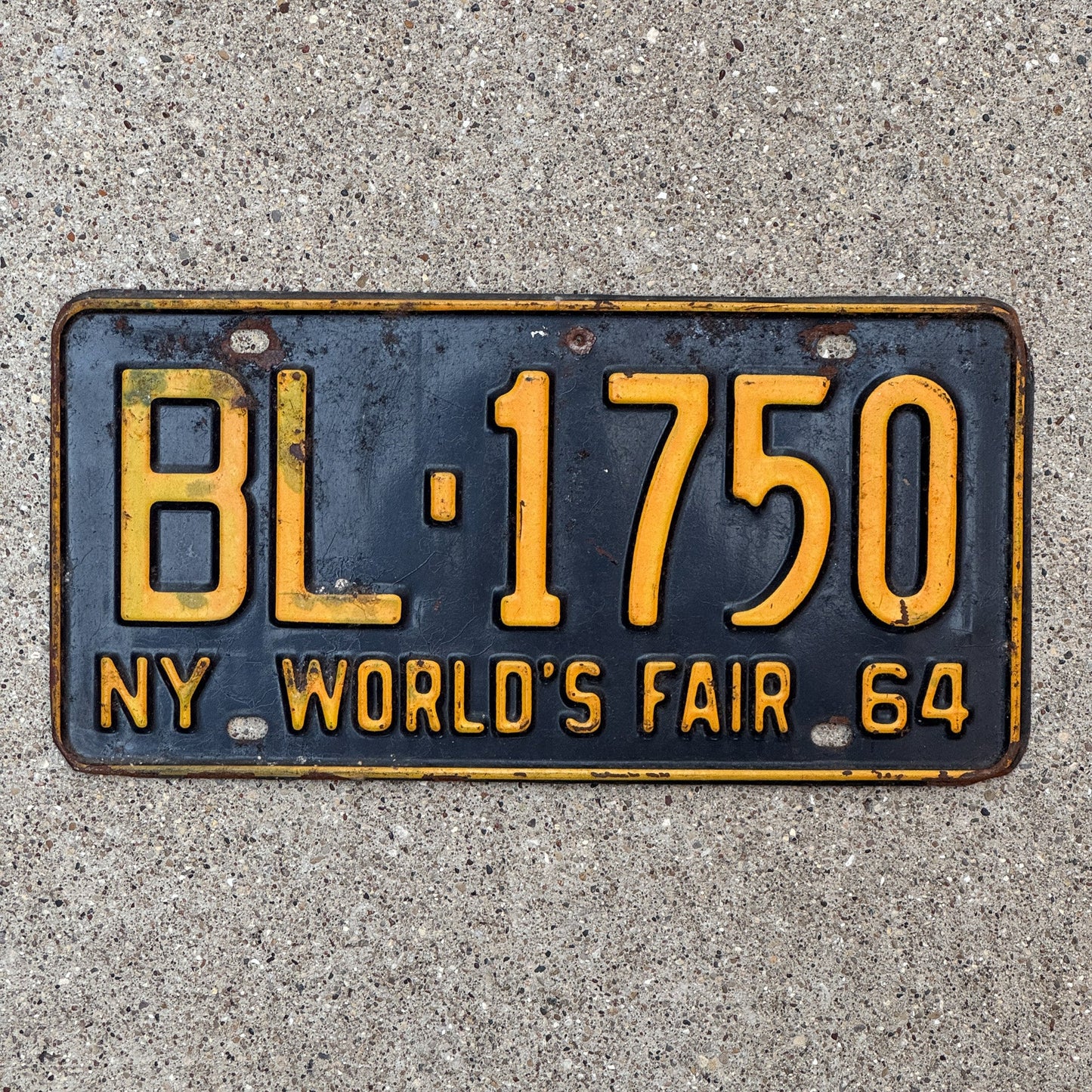 Photo of a 1964 New York License Plate Auto Tag Garage Decor Vintage World's Fair BL 1750