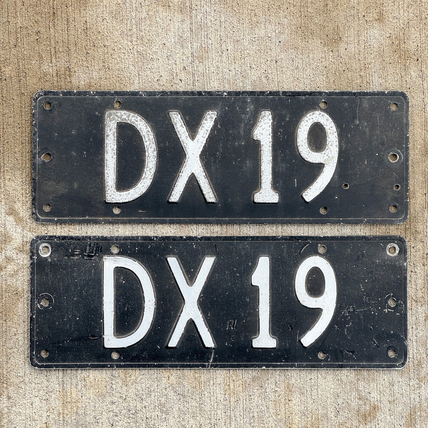 Photo of a 1964 New Zealand License Plate Pair Auto Tag Garage Decor Vintage DX 19 with original patina