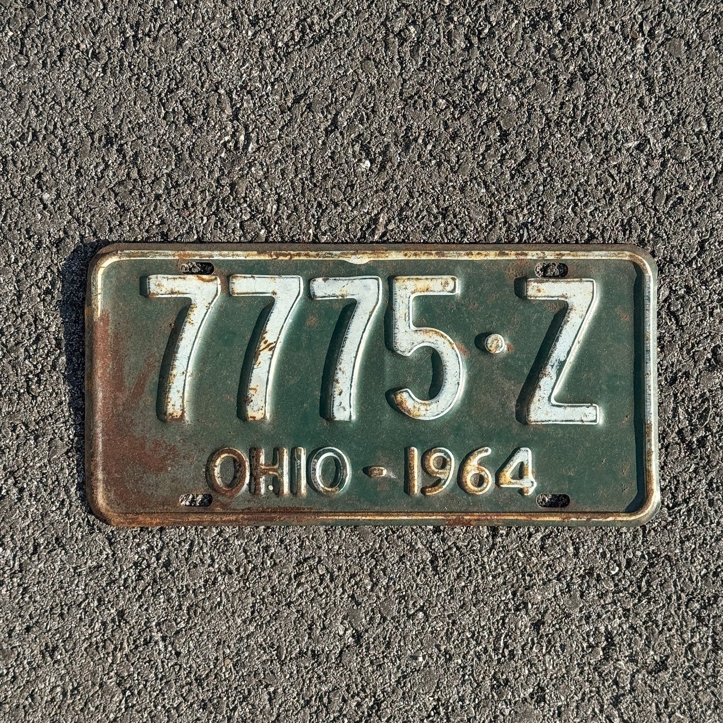 Photo of a 1964 Ohio License Plate Auto Tag Garage Decor Vintage Repeat Repeating 777 7775 Z