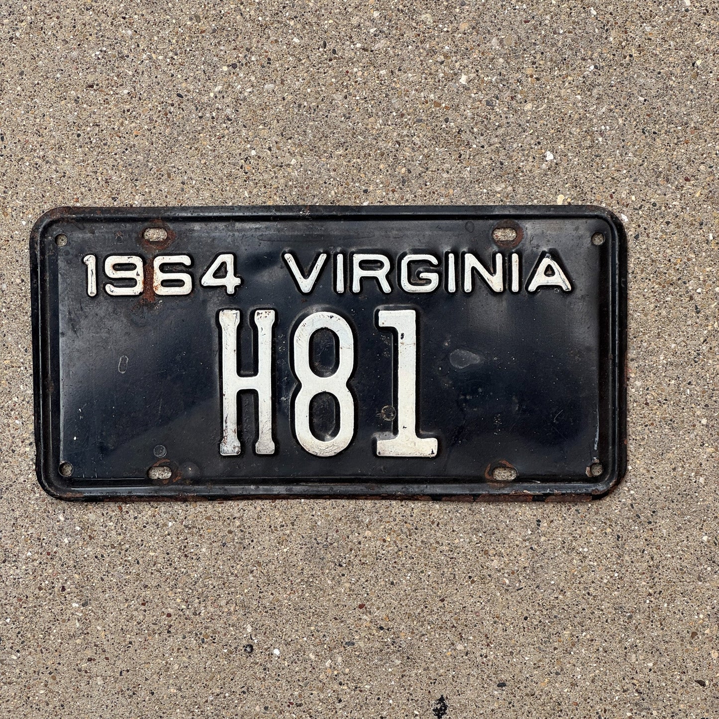 Photo of a 1964 Virginia Taxi Cab License Plate Auto Tag Garage Decor Vintage Low Number Two Digit H 81