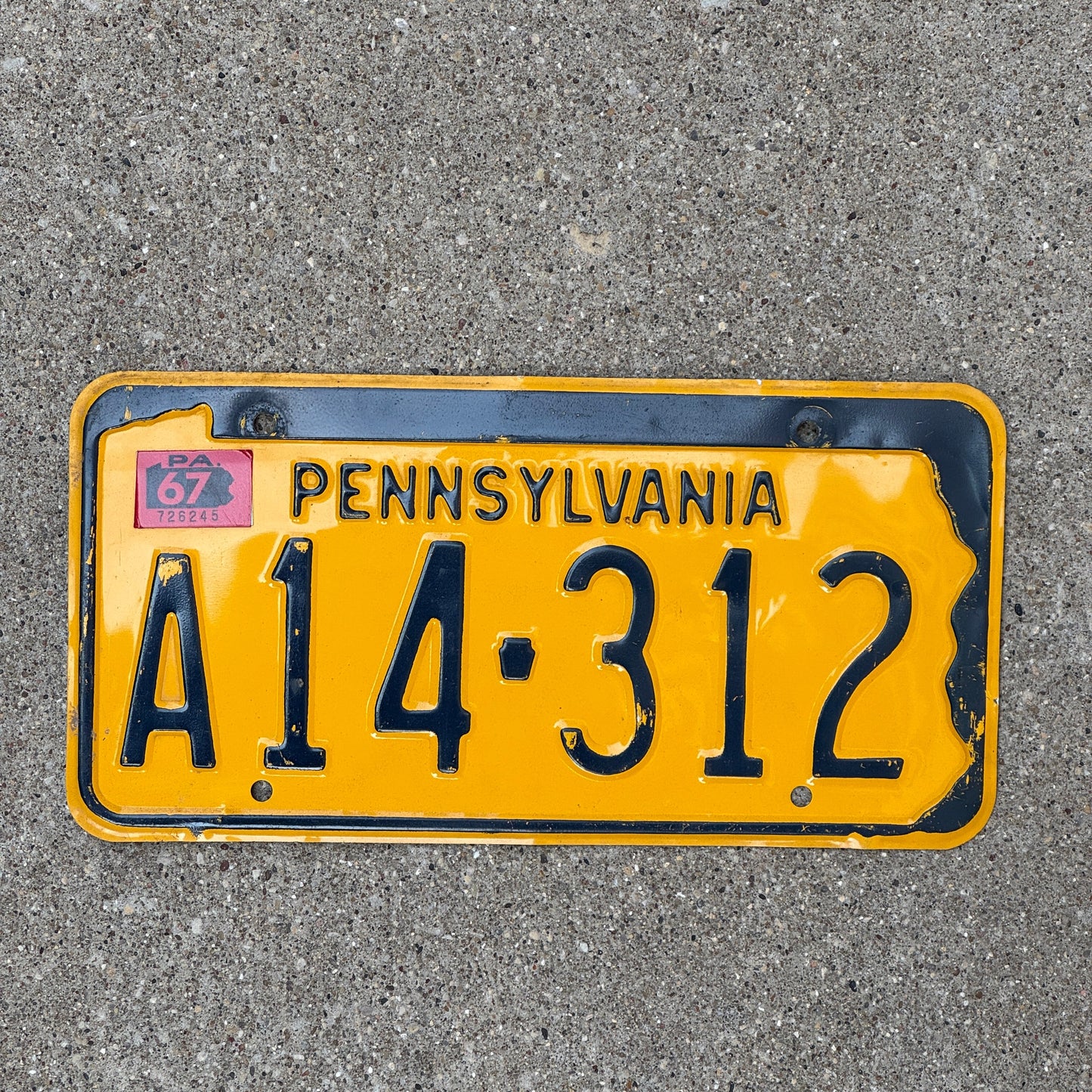 Photo of a 1965 1967 Pennsylvania License Plate Auto Tag Garage Decor Vintage A14 312