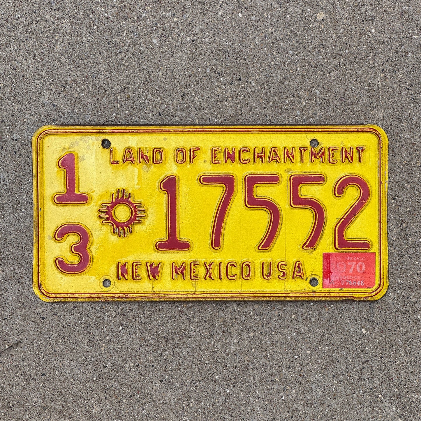 Photo of a 1965 1970 New Mexico License Plate Auto Tag Garage Decor Vintage 13 17552 with original patina