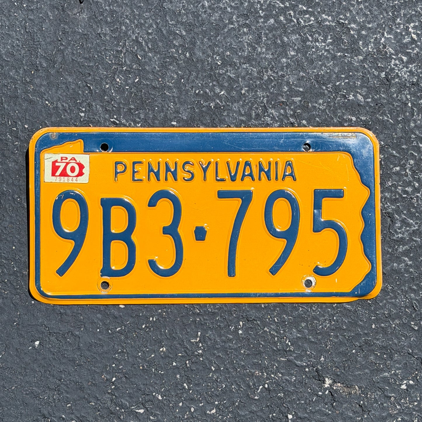 Photo of a 1965 1970 Pennsylvania License Plate Auto Tag Garage Decor Vintage 9B3 795 with original patina