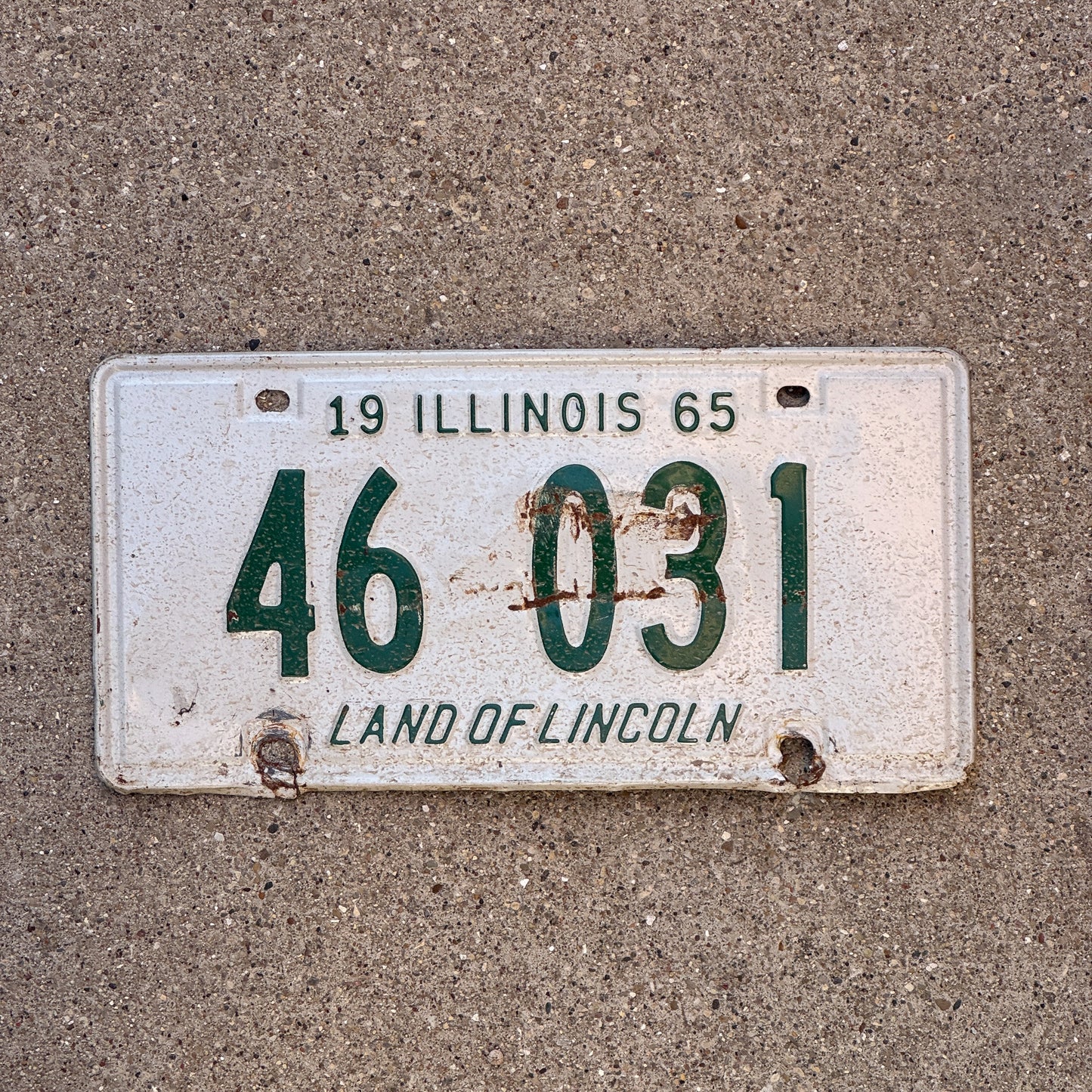 Photo of a 1965 Illinois License Plate Auto Tag Garage Decor Vintage 46 031 with original patina