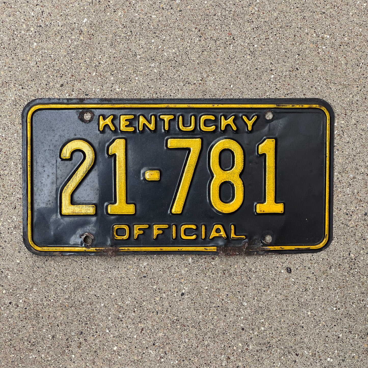 Photo of a 1965 Kentucky Official License Plate Auto Tag Garage Decor Vintage Black 21 781
