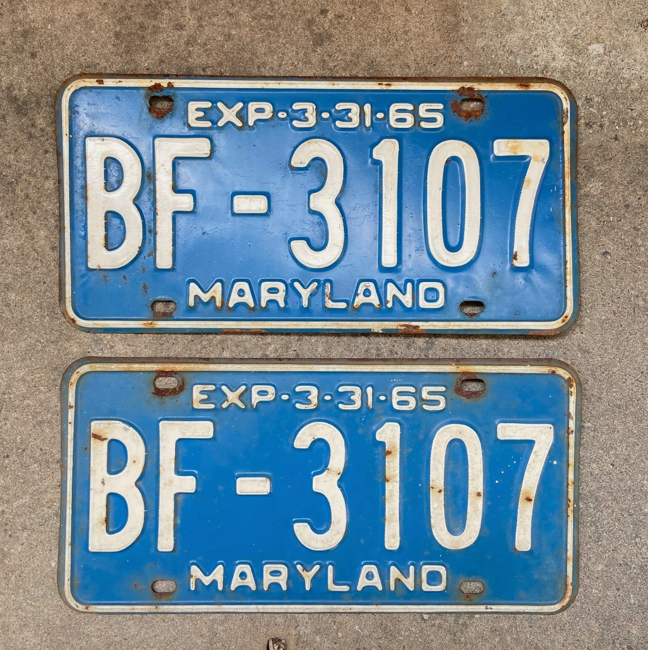 1965 Maryland License Plate Auto Tag BF 3107