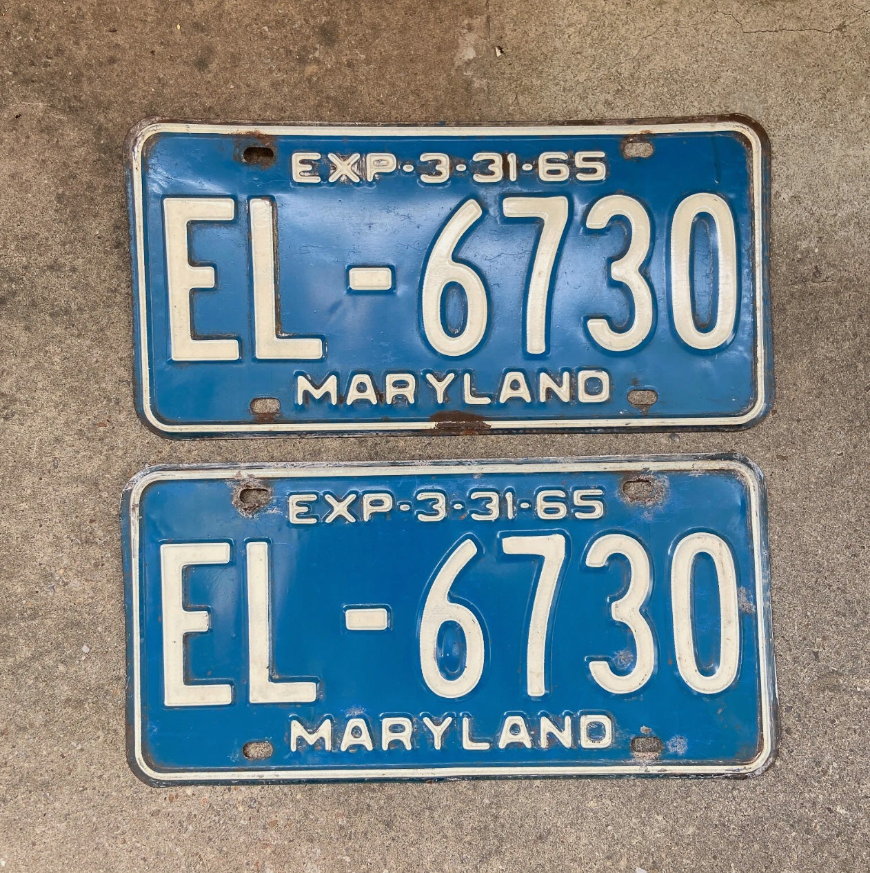1965 Maryland License Plate Auto Tag EL 6730