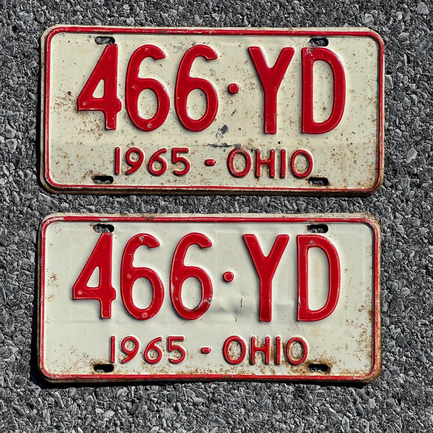 Photo of a 1965 Ohio License Plate Pair Auto Tag Garage Decor Vintage 466 YD