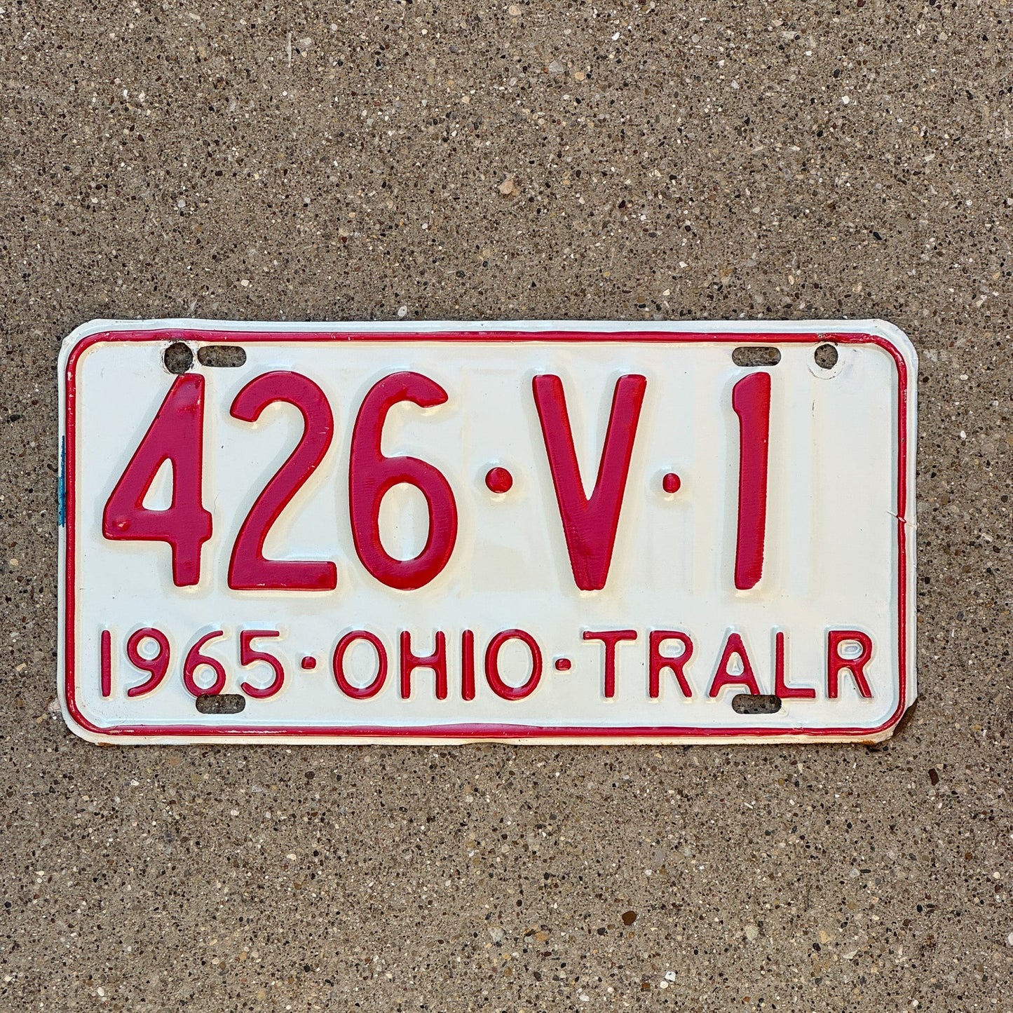 Photo of a 1965 Ohio Trailer License Plate Auto Tag Garage Decor Vintage 426 V 1