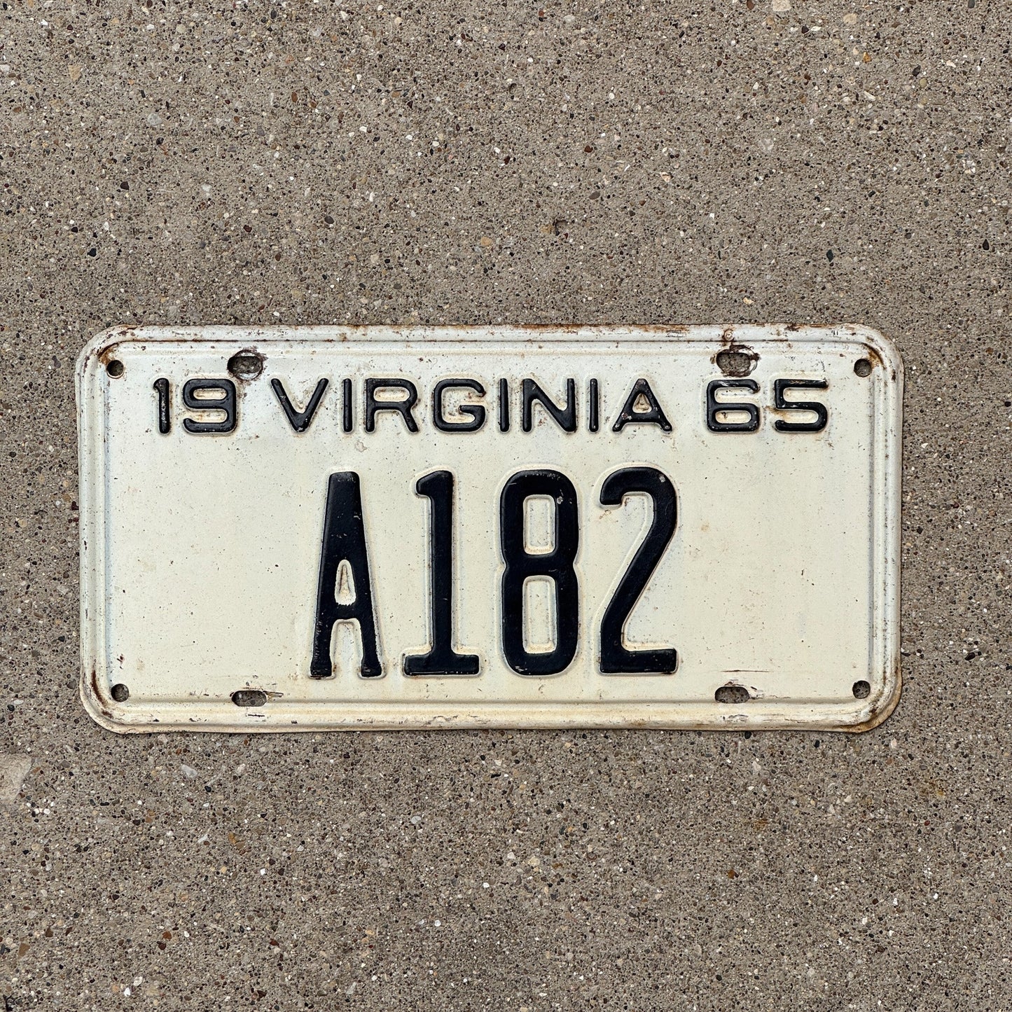 Photo of a 1965 Virginia License Plate Auto Tag Garage Decor Vintage Low Number Three Digit A 182
