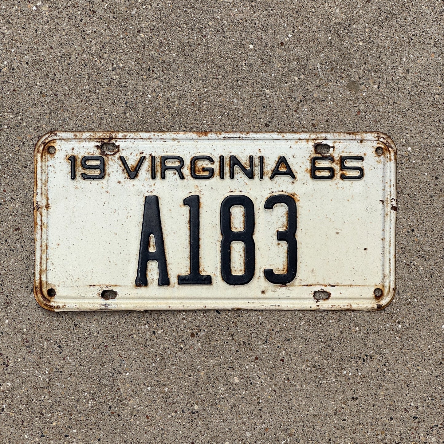 Photo of a 1965 Virginia License Plate Auto Tag Garage Decor Vintage Low Number Three Digit A 183