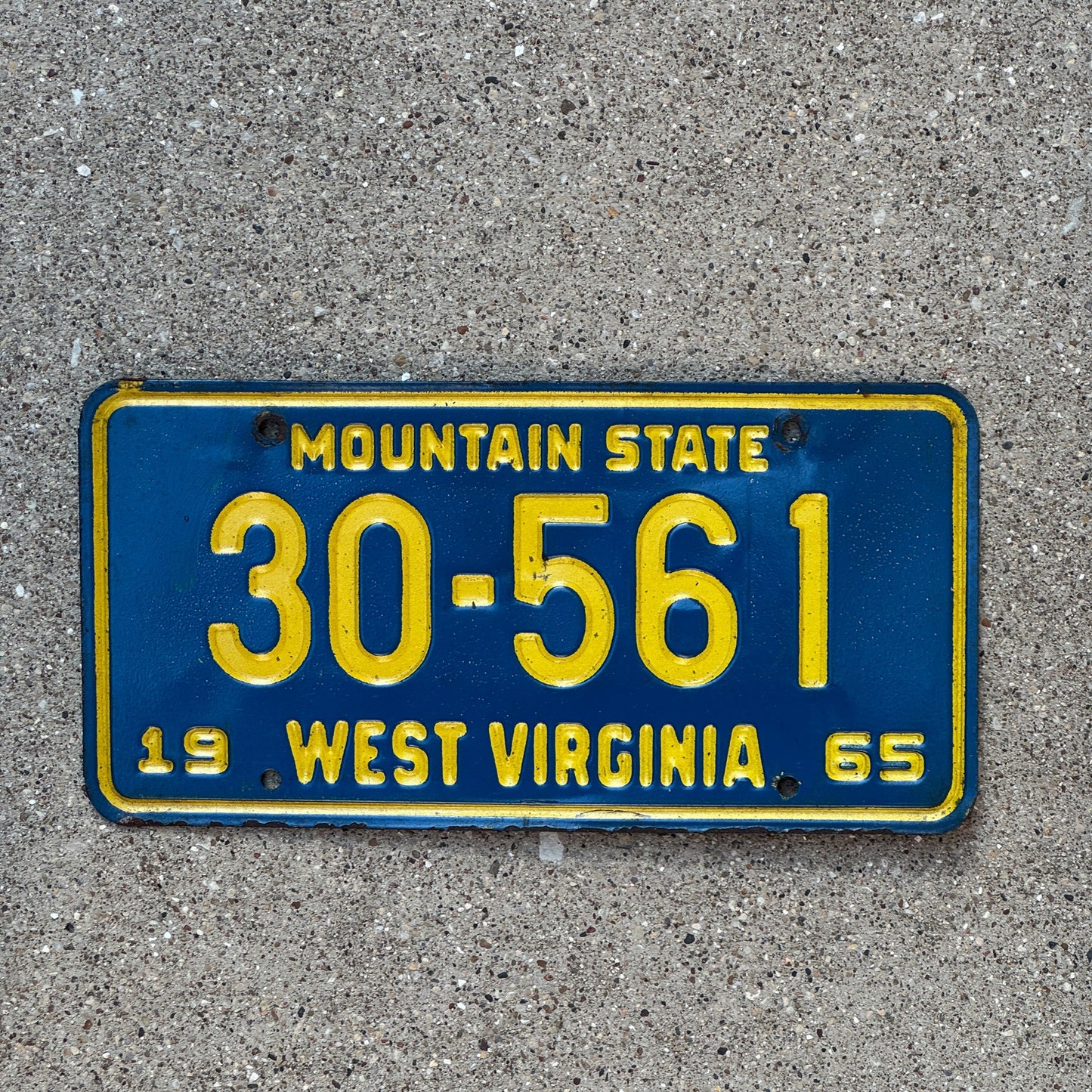 Photo of a 1965 West Virginia License Plate Auto Tag Garage Decor Vintage 30 561