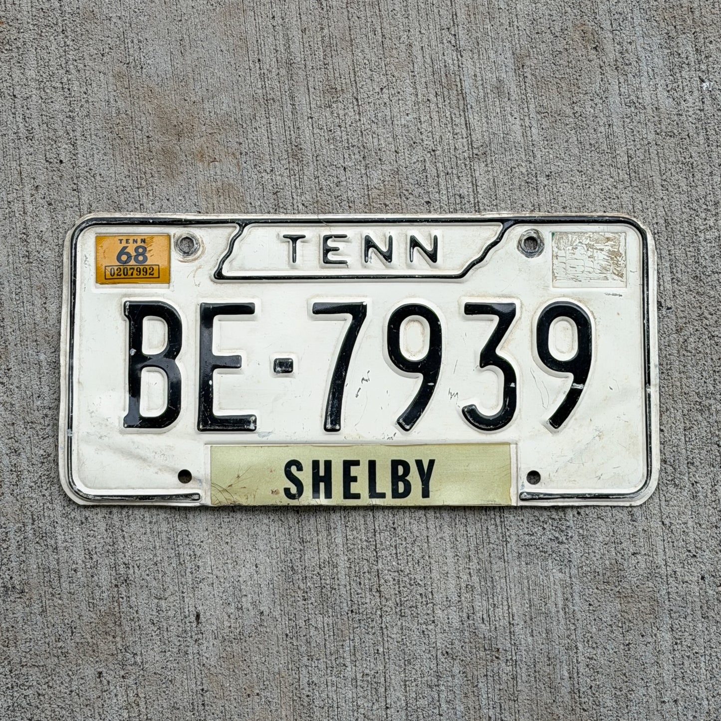 Photo of a 1966 1968 Tennessee License Plate Auto Tag Garage Decor Vintage BE 7939 with original patina