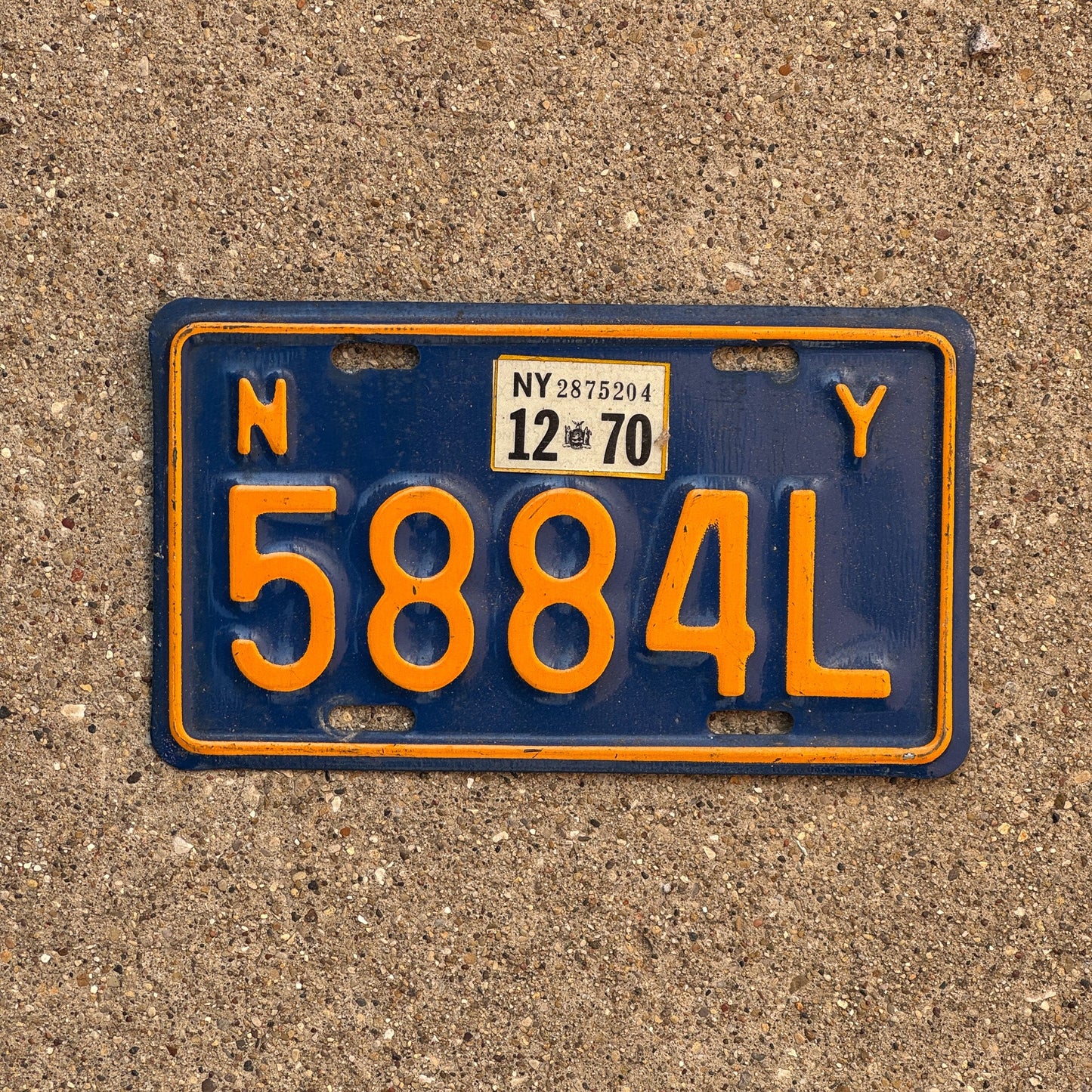 Photo of a 1966 1970 New York MOTORCYCLE License Plate Auto Tag Garage Decor Vintage 5884L