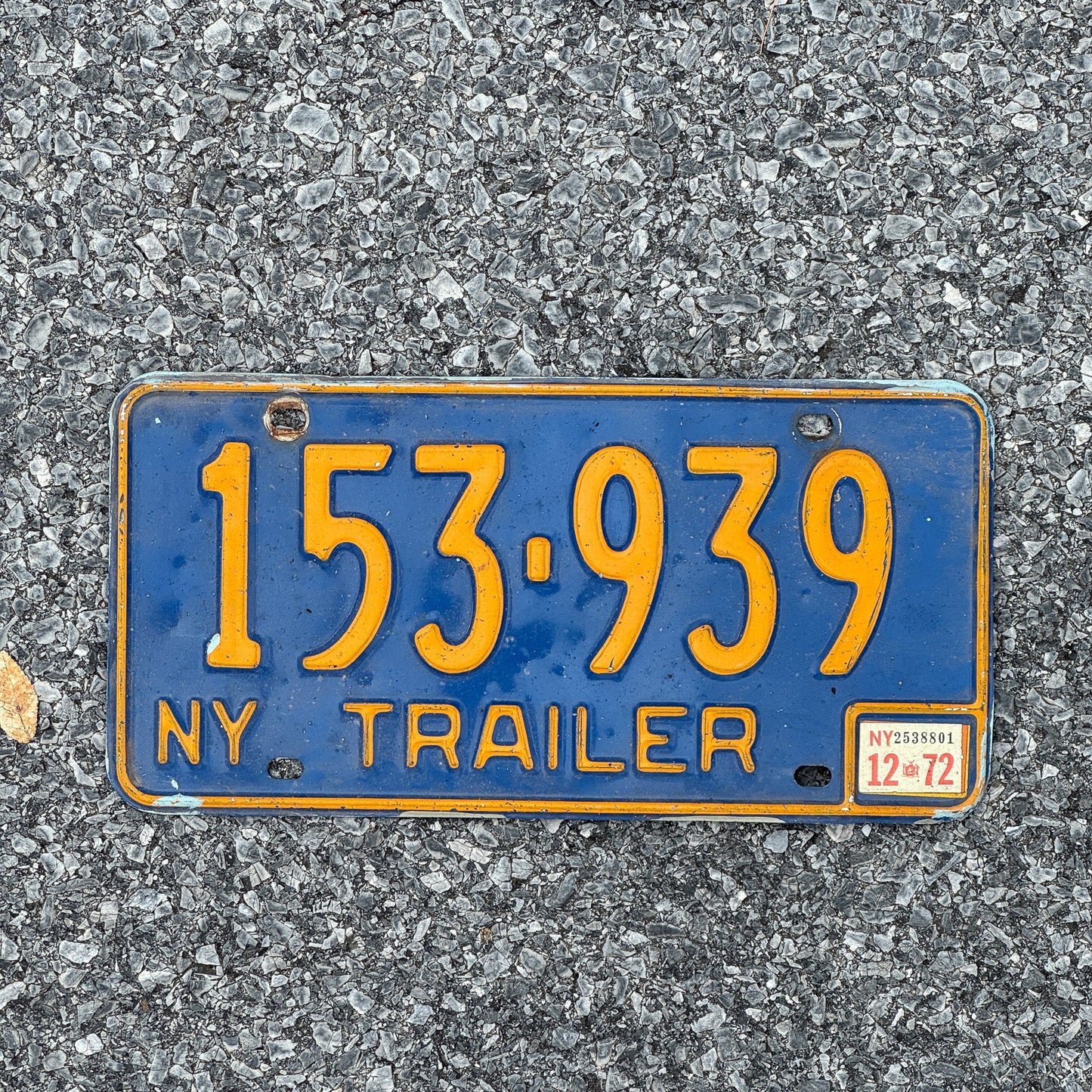 Photo of a 1966 1972 New York Trailer License Plate Auto Tag Garage Decor Vintage 153 939