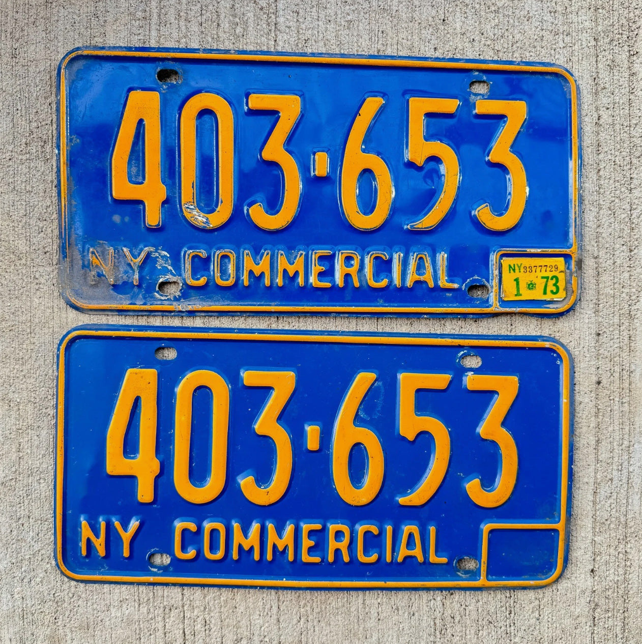 Photo of a 1966 1973 New York Commercial License Plate Pair Auto Tag Garage Decor Vintage 403 653