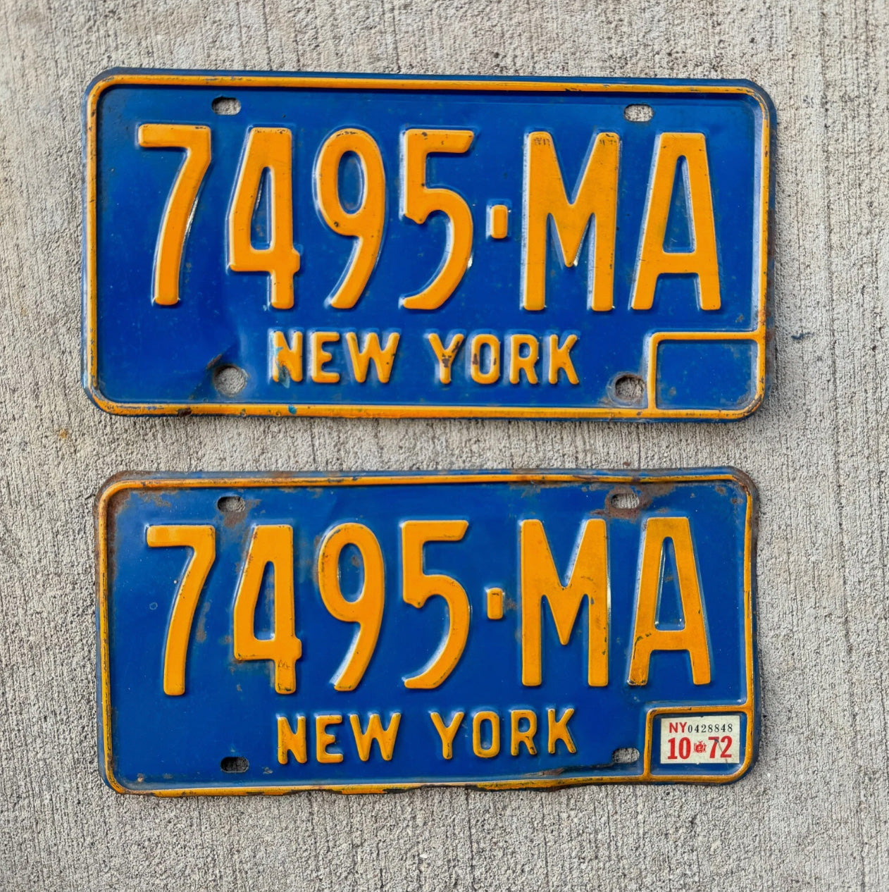 Photo of a 1966 1973 New York License Plate Pair Auto Tag Garage Decor Vintage Classic Car 7495 MA