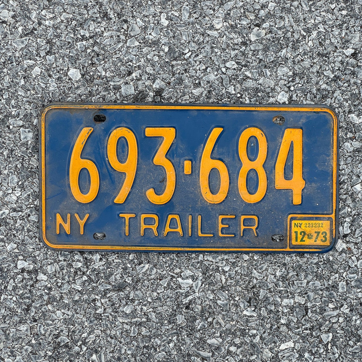 Photo of a 1966 1973 New York Trailer License Plate Auto Tag Garage Decor Vintage 693 684