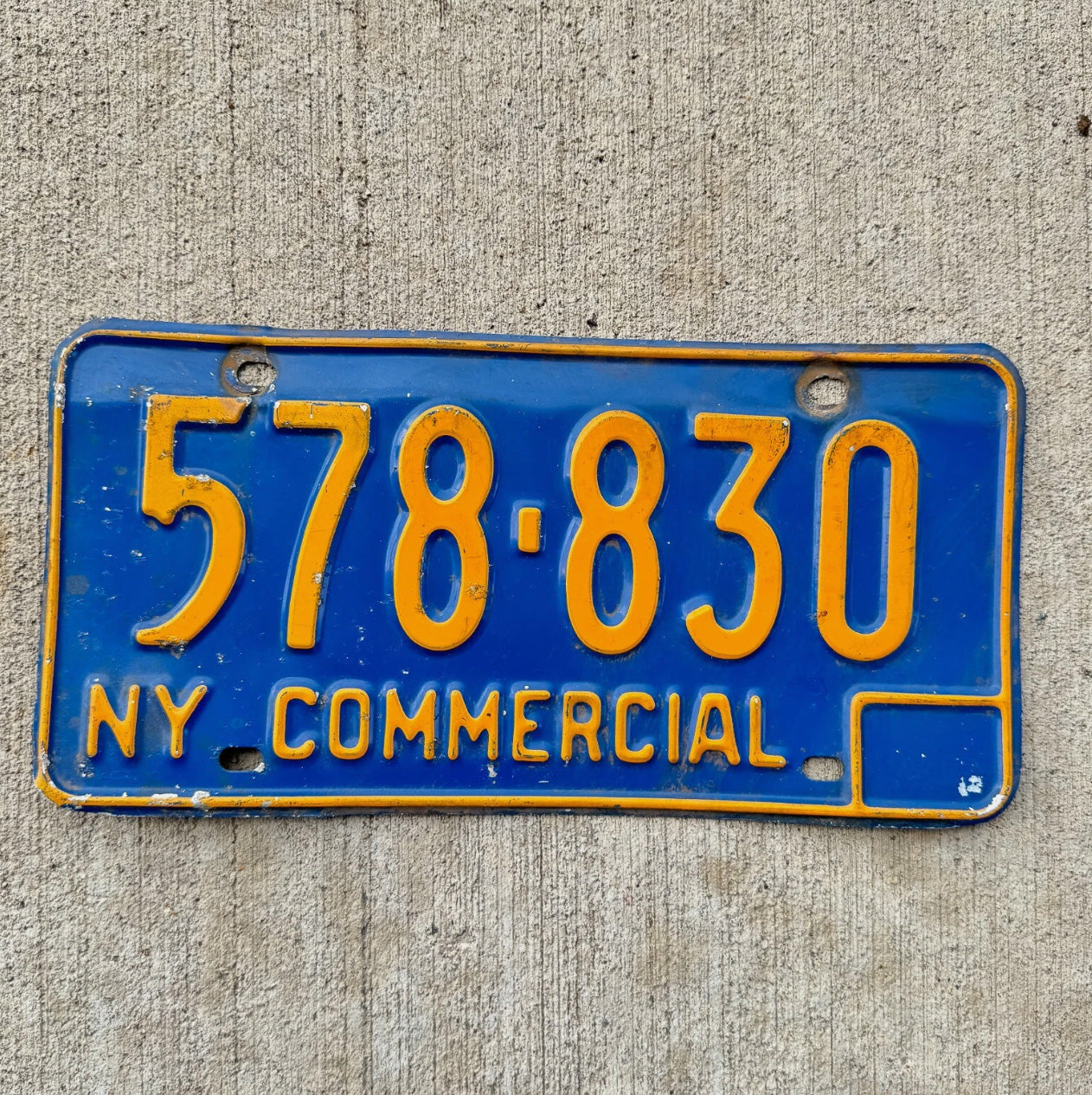 Photo of a 1966 1973 New York Truck License Plate Auto Tag Garage Decor Vintage Blue 578 830
