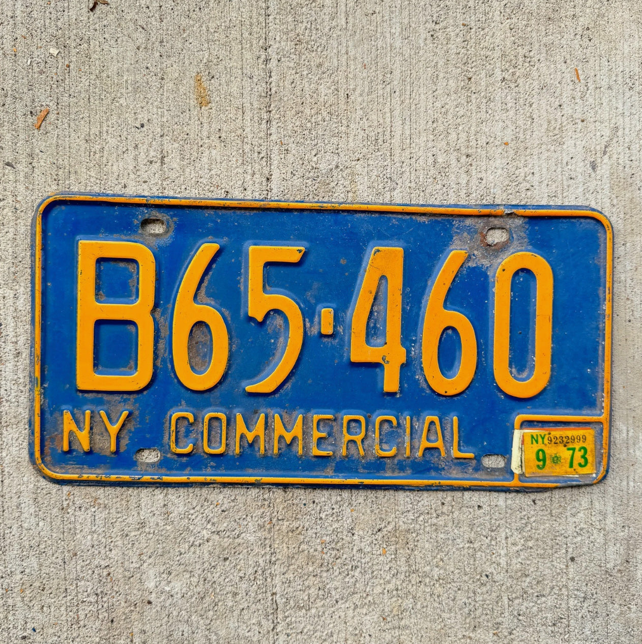 Photo of a 1966 1973 New York Truck License Plate Auto Tag Garage Decor Vintage Blue B65 460