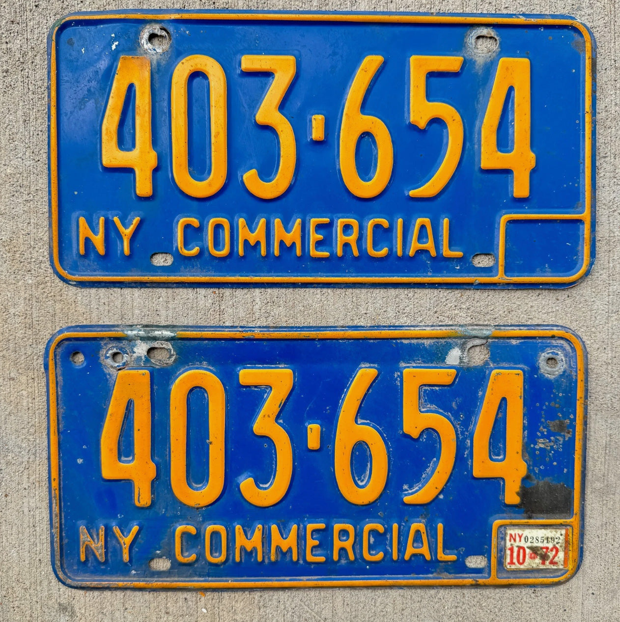 Photo of a 1966 1973 New York Truck License Plate Pair Auto Tag Garage Decor Vintage YOM 403 654
