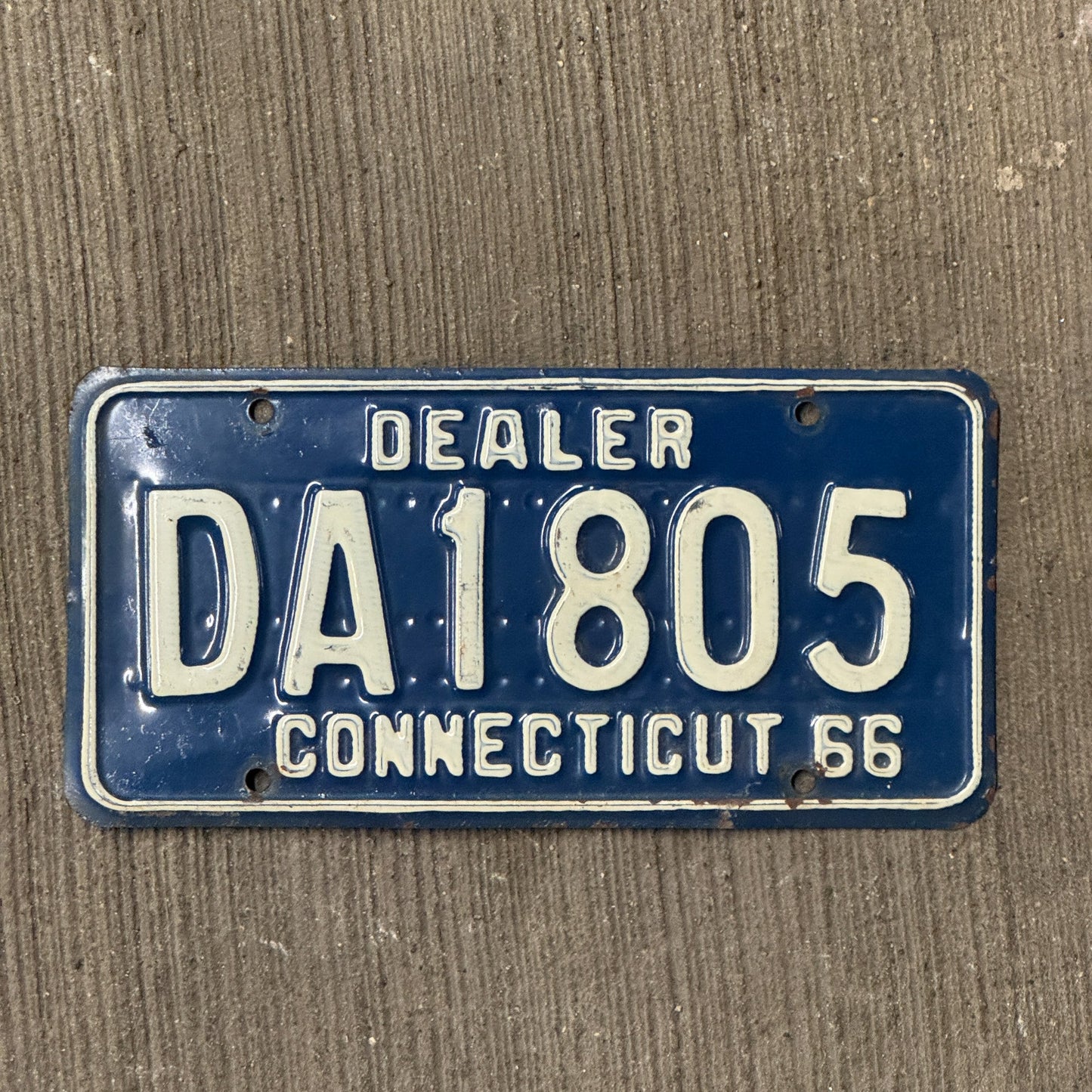 Photo of a 1966 Connecticut Dealer License Plate Auto Tag Garage Decor Vintage DA 1805