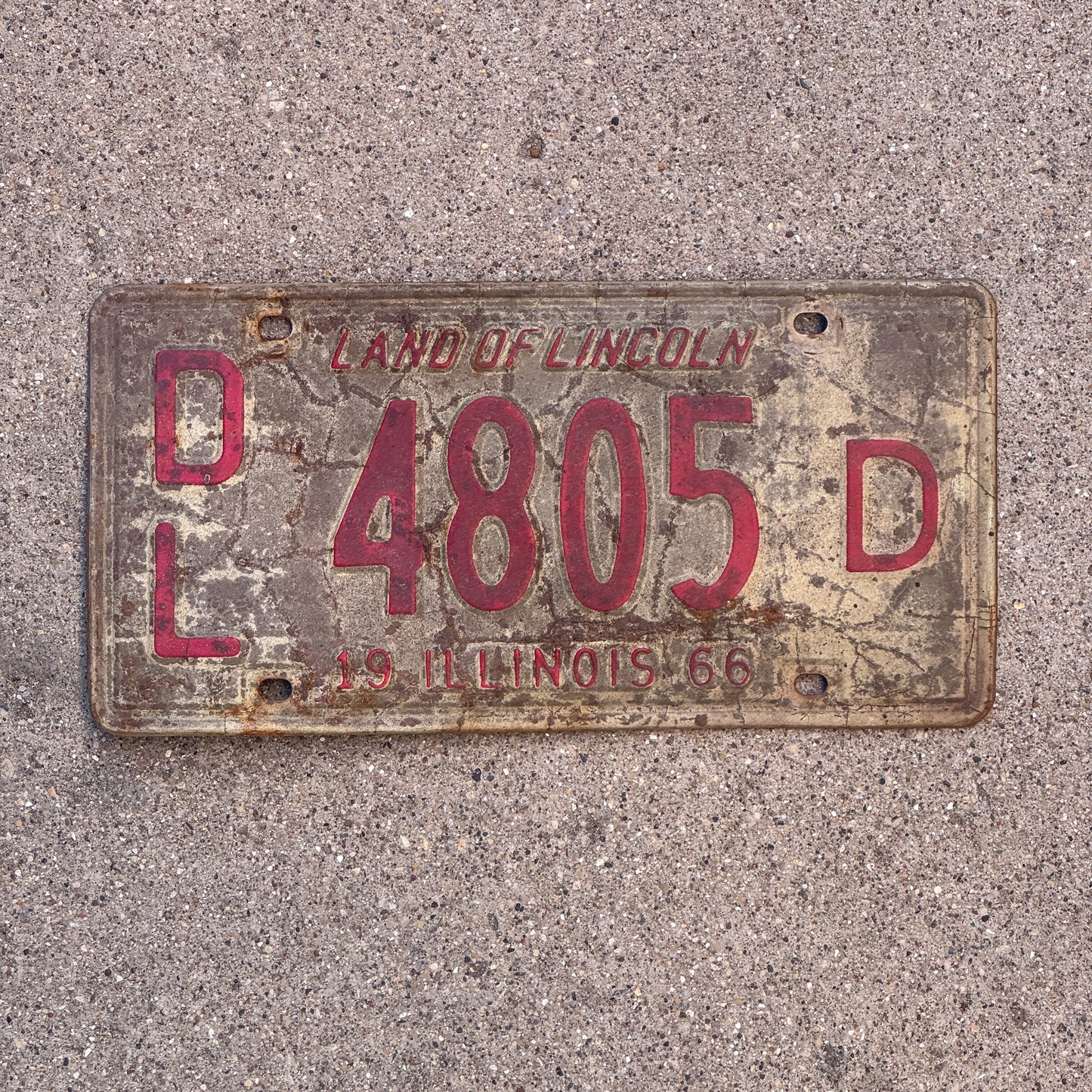 Photo of a 1966 Illinois Dealer License Plate Auto Tag 2 Vintage Garage 4805 D with original patina