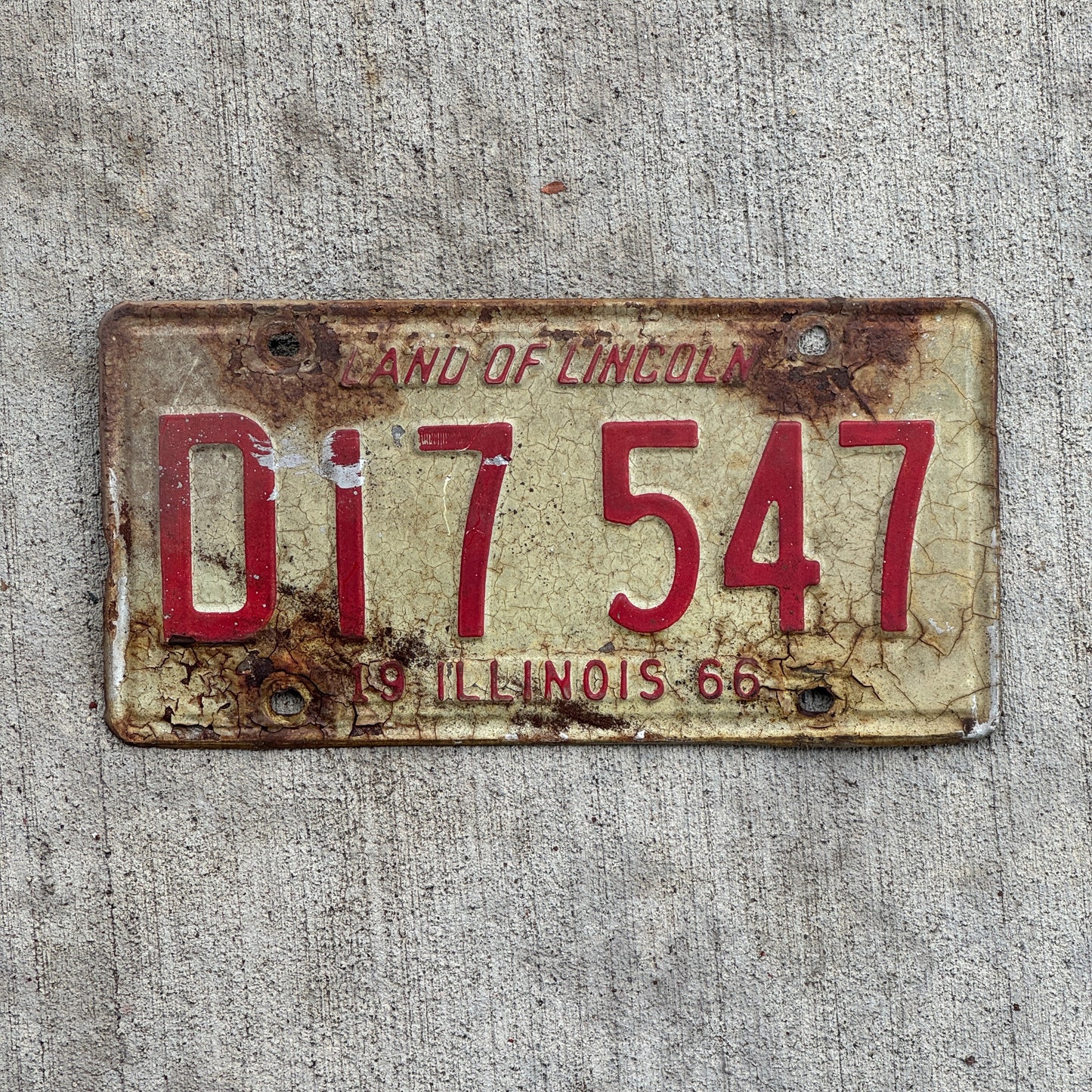 Photo of a 1966 Illinois Truck License Plate Auto Tag Garage Decor Vintage D 17 547 with original patina