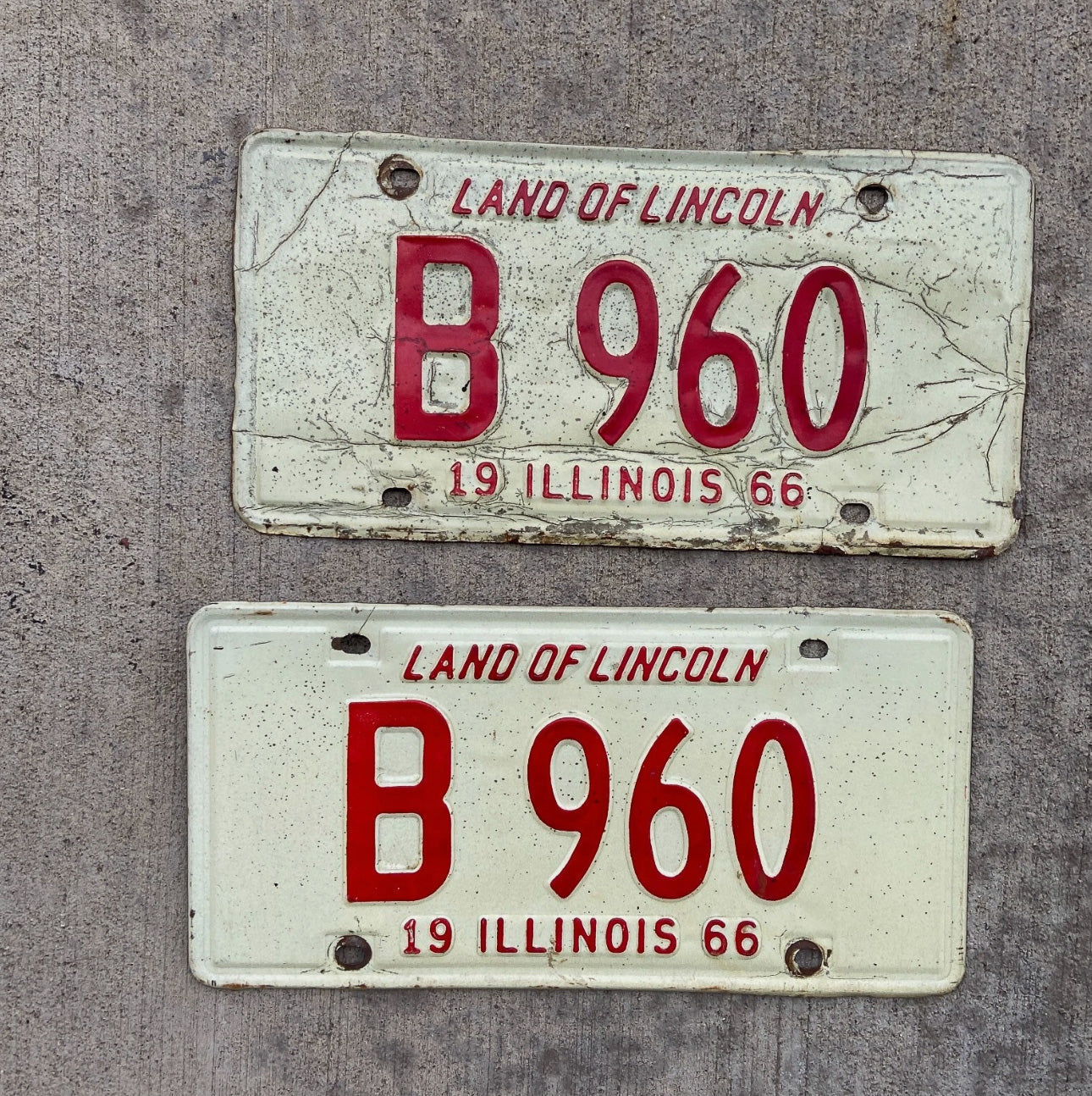 Photo of a 1966 Illinois Truck License Plate Pair Auto Tag Garage Decor Vintage B 960 with original patina