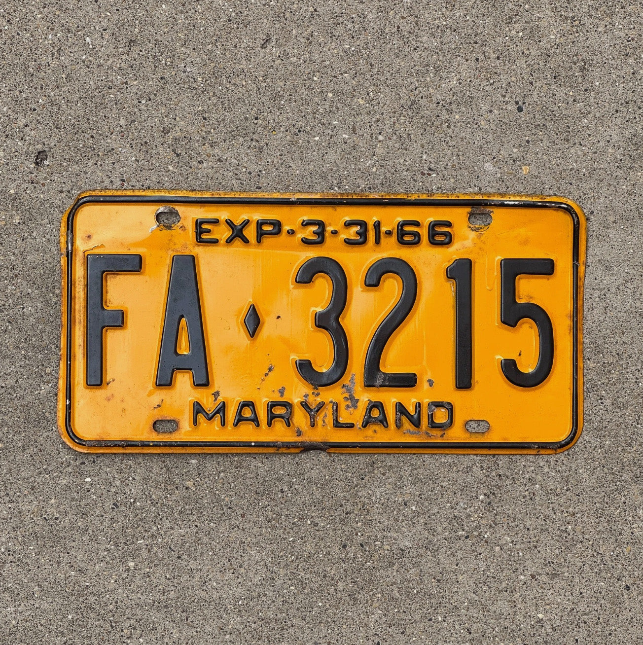 Photo of a 1966 Maryland License Plate Auto Tag Garage Decor Vintage FA 3215