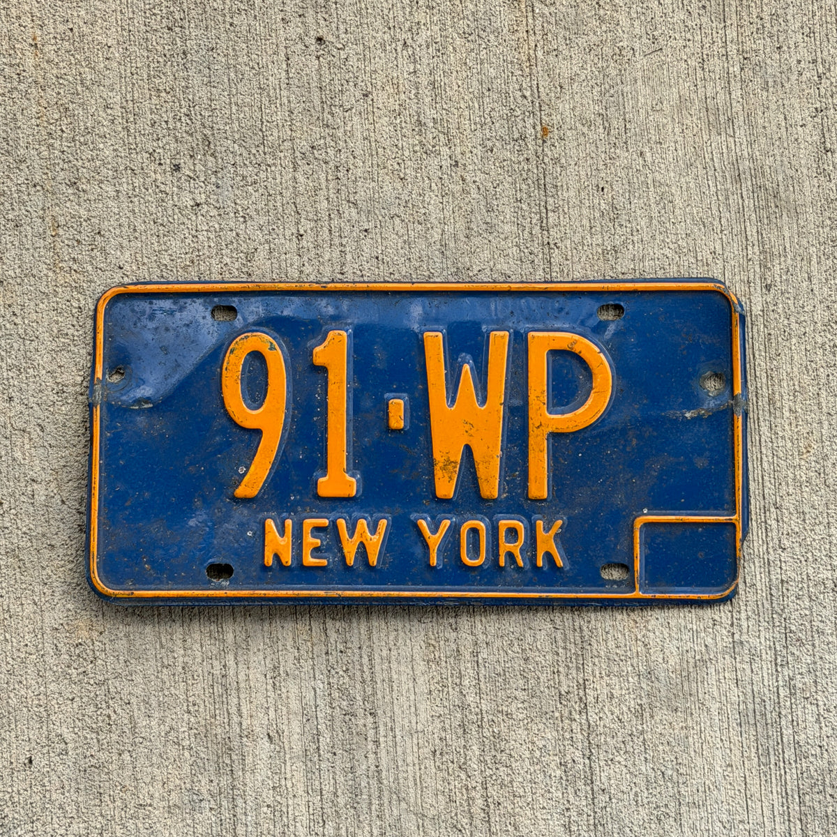 Photo of a 1966 New York License Plate Auto Tag Garage Decor Vintage 91 WP with original patina