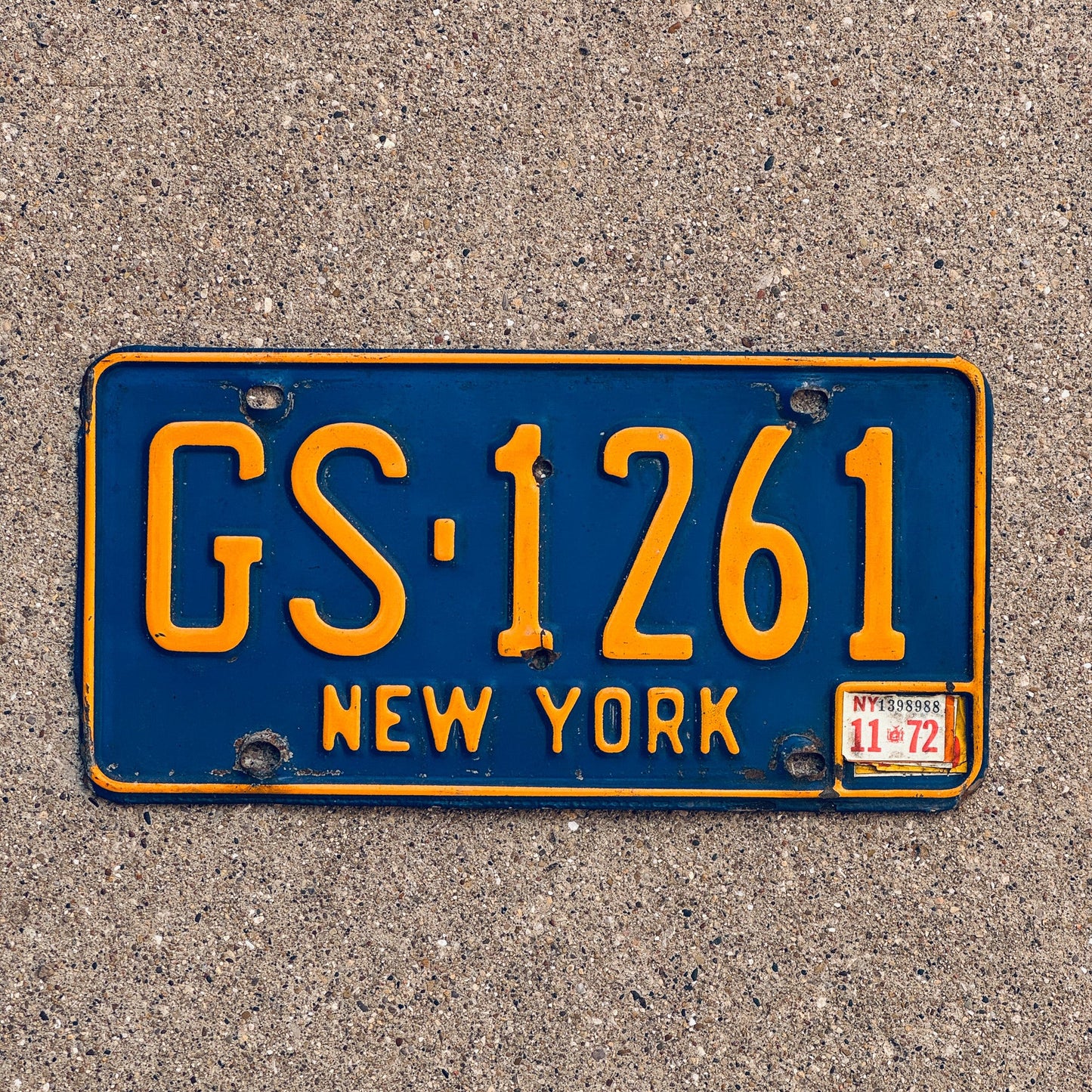 Photo of a 1966 New York License Plate Auto Tag Garage Decor Vintage Blue GS 1261