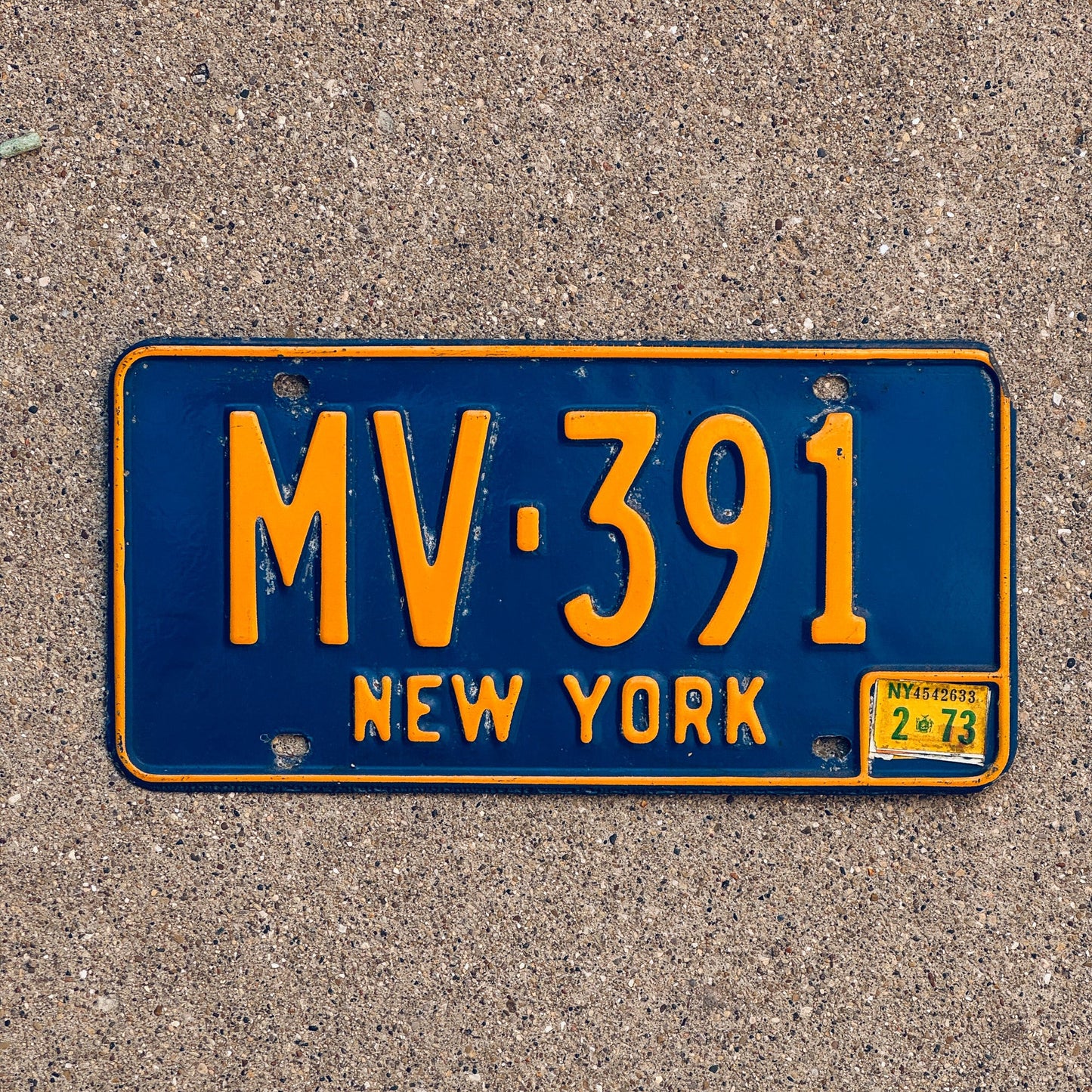 Photo of a 1966 New York License Plate Auto Tag Garage Decor Vintage Tag 2 Blue MV 391