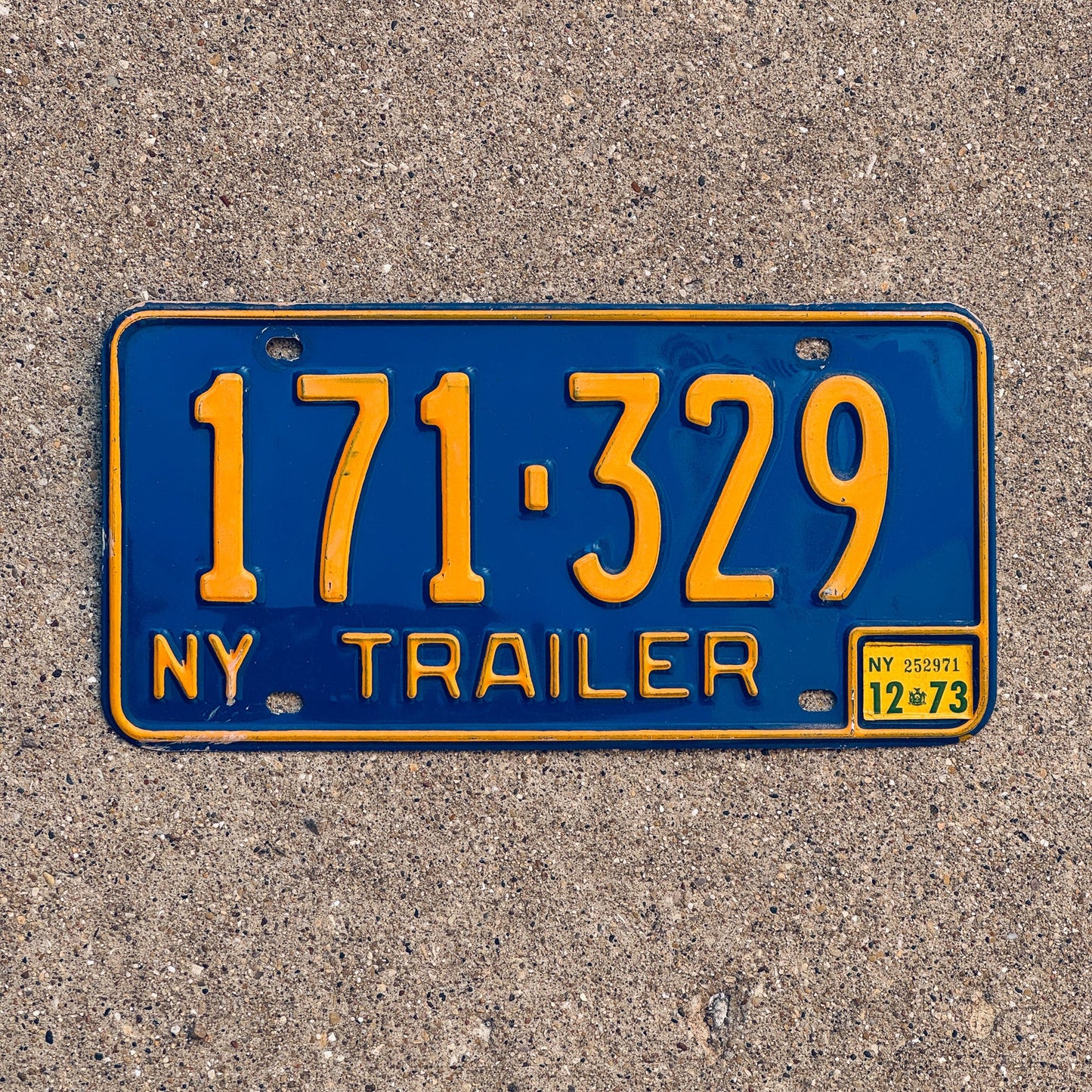 Photo of a 1966 New York TRAILER License Plate Auto Tag Garage Decor Vintage Blue 171 329