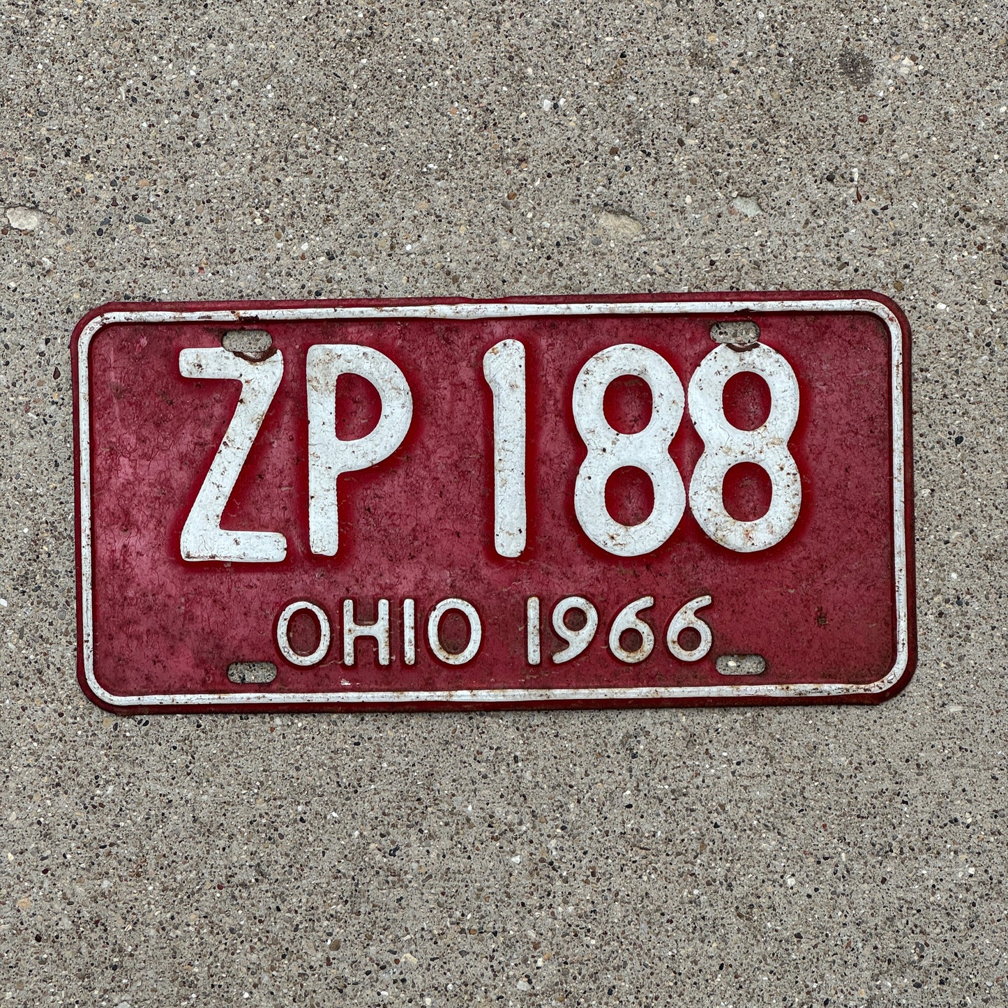 Photo of a 1966 Ohio License Plate Auto Tag Garage Decor Vintage ZP 188 with original patina