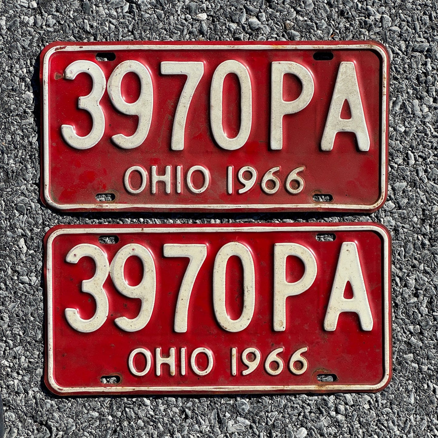 Photo of a 1966 Ohio License Plate Pair Auto Tag Garage Decor Vintage 3970 PA