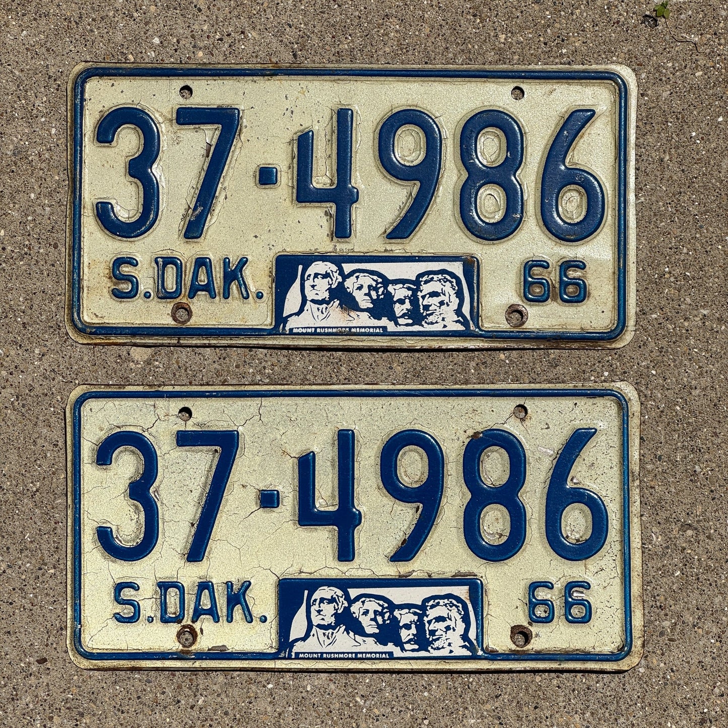 Photo of a 1966 South Dakota License Plate Pair Auto Tag Garage Decor Vintage Hutchinson 37 4986
