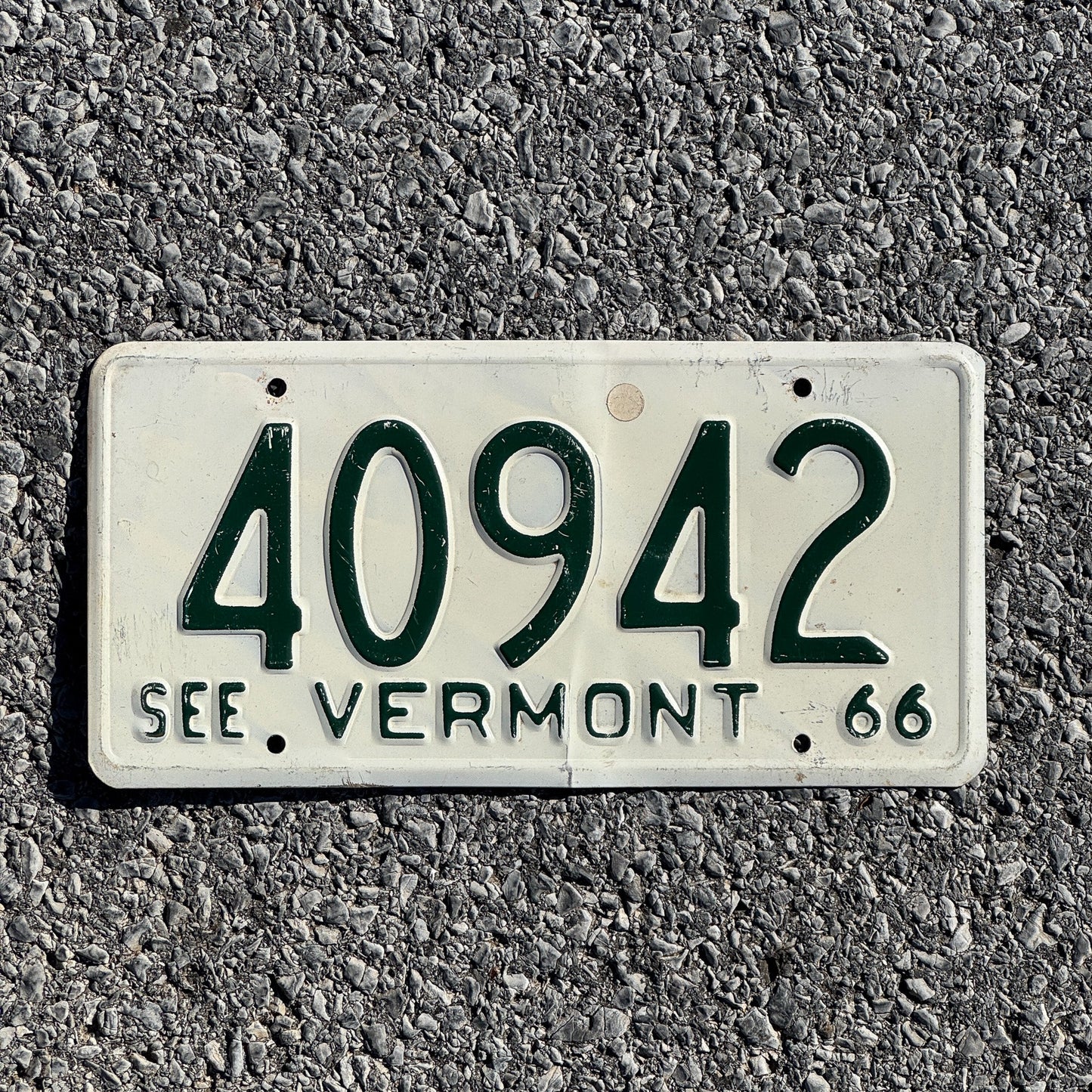 Photo of a 1966 Vermont License Plate Auto Tag Garage Decor Vintage 40942