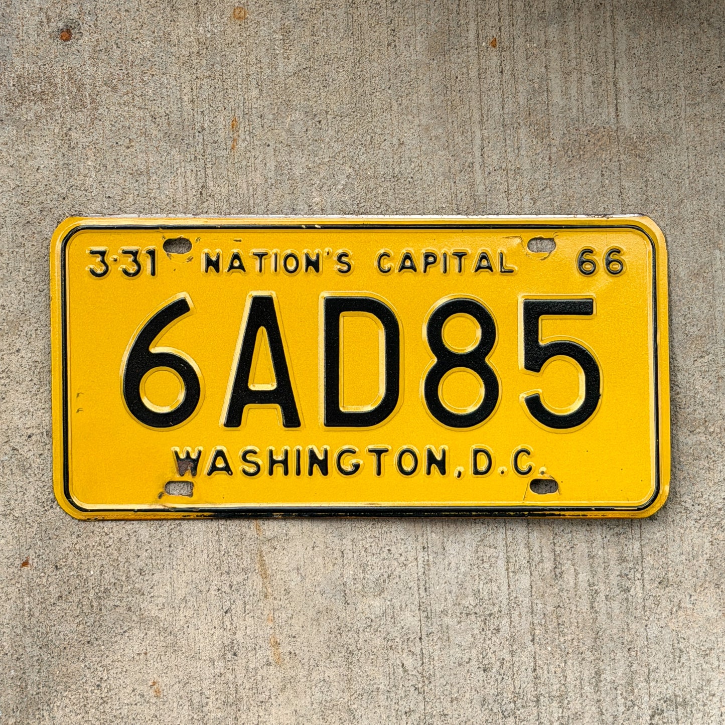 Photo of a 1966 Washington DC License Plate Auto Tag Garage Decor Vintage 6 AD 85 with original patina
