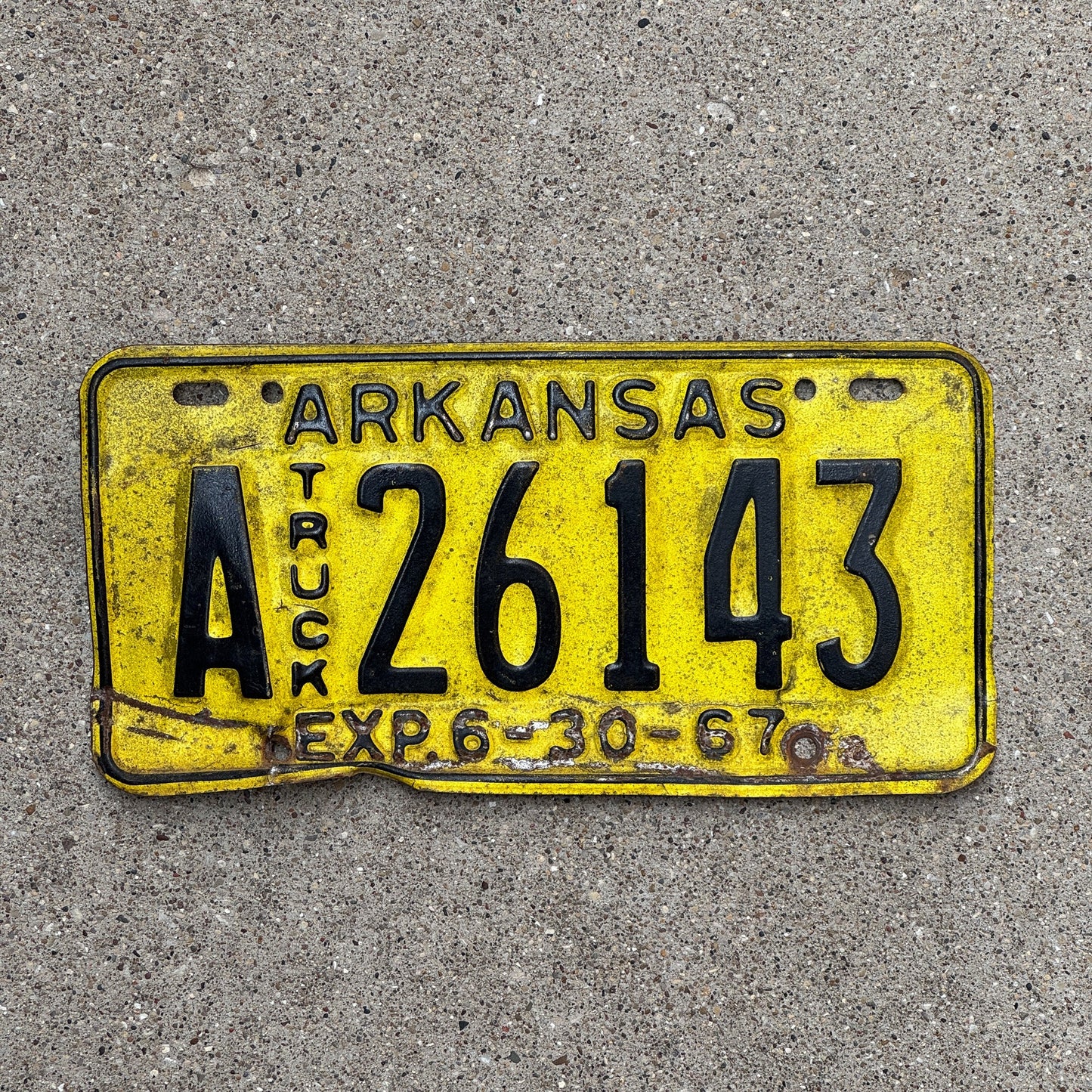 Photo of a 1967 Arkansas TRUCK License Plate Auto Tag Garage Decor Vintage A 26143